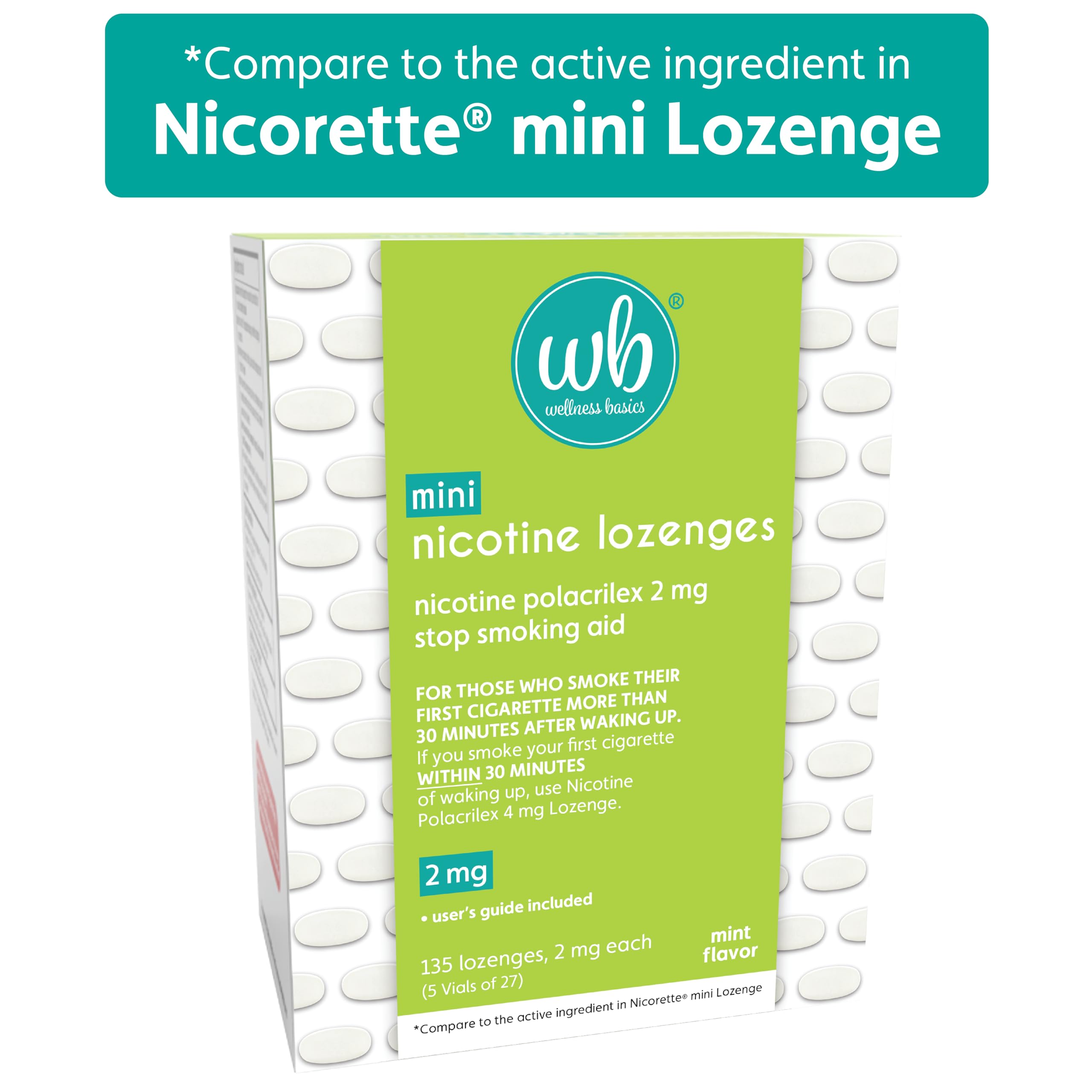 Wellness Basics Mini Nicotine Lozenge 2mg | Stop Smoking Aid | Mint Flavor | 135 Count | Pack of 5 Vials | Reduces Cravings & Withdrawal Symptoms Wellness Basics buy supplements Au