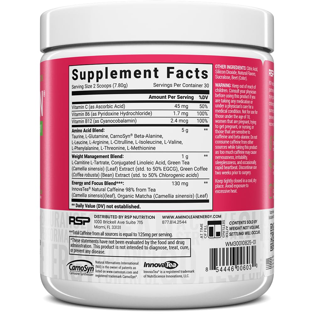 AminoLean Pre Workout Powder & Natural Amino Energy with Vegan BCAA + EAA | Jitter-Free Preworkout Energy from Green Tea + Amino Acids & Weight Management for Women & Men - Vegan, Zero Sugar, No Crash