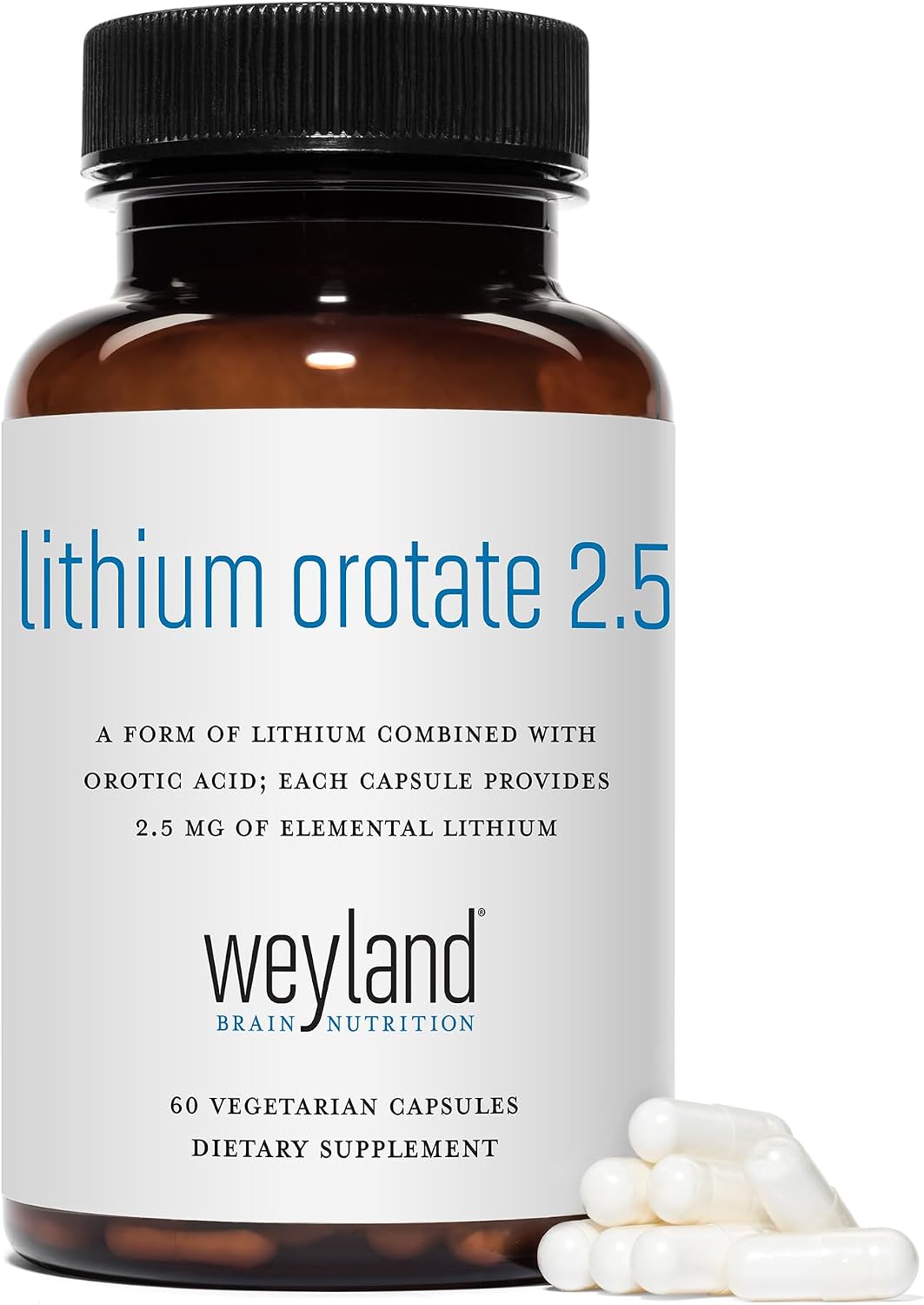 Lithium Orotate - 2.5mg of Elemental Lithium, 60 Vegetarian Capsules (Pack of 2)