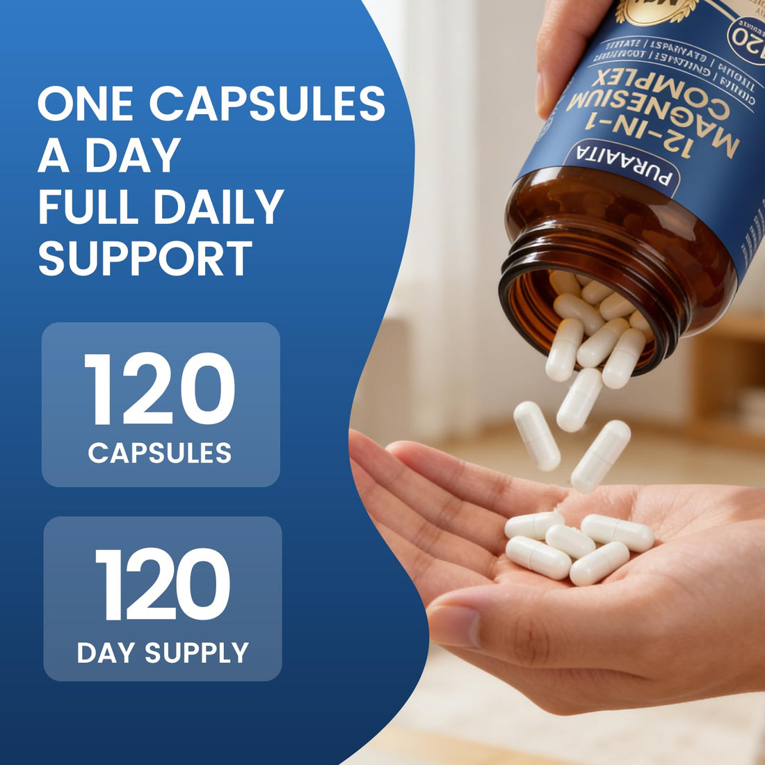 Puravita 12-in-1 Magnesium Complex bottle and packaging on a white background
