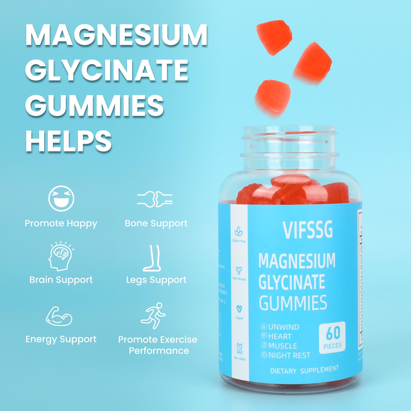 Magnesium Glycinate Gummies 400mg, Sugar Free Gummies with Magnesium L-Threonate 200mg - Magnesium Supplement Chewable Gummies