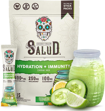 Salud 2-in-1 Hydration + Immunity Drink Mix, Cucumber Lime | Electrolytes Powder, Agua Fresca, Elderberry, Dairy & Soy Free, Non-GMO, Gluten Free, Vegan, 1g Sugar (15 Servings)