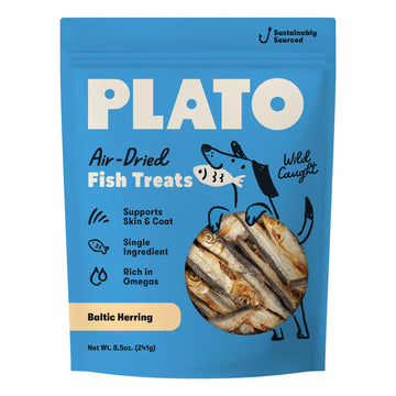 Plato Single Ingredient Wild-Caught Baltic Herring Dog Treats, Air-Dried Whole Fish, Omega-Rich Skin & Coat Support, 8.5 oz
