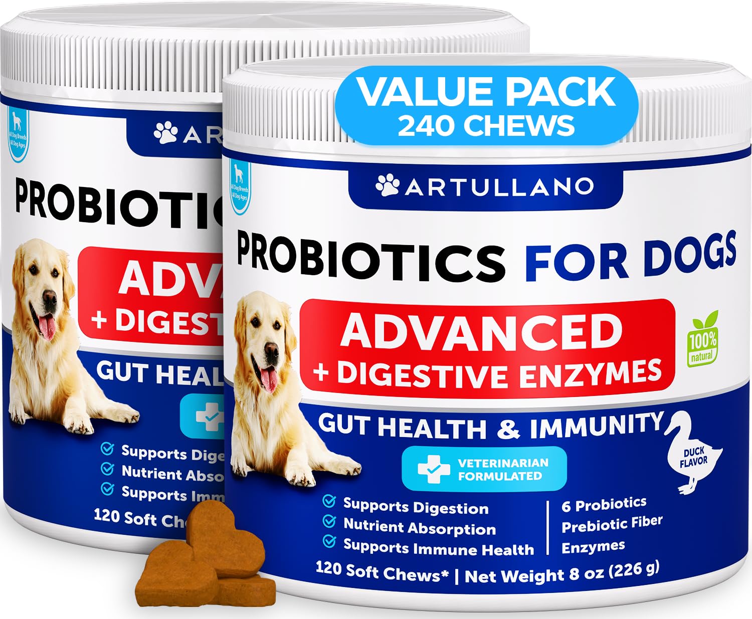 Probiotics for Dogs - Support Gut Health, Itchy Skin, Allergies, Immunity, Yeast Balance - Dog Probiotics and Digestive Enzymes with Prebiotics - Reduce Diarrhea, Gas - 120 Probiotic Chews for Dogs