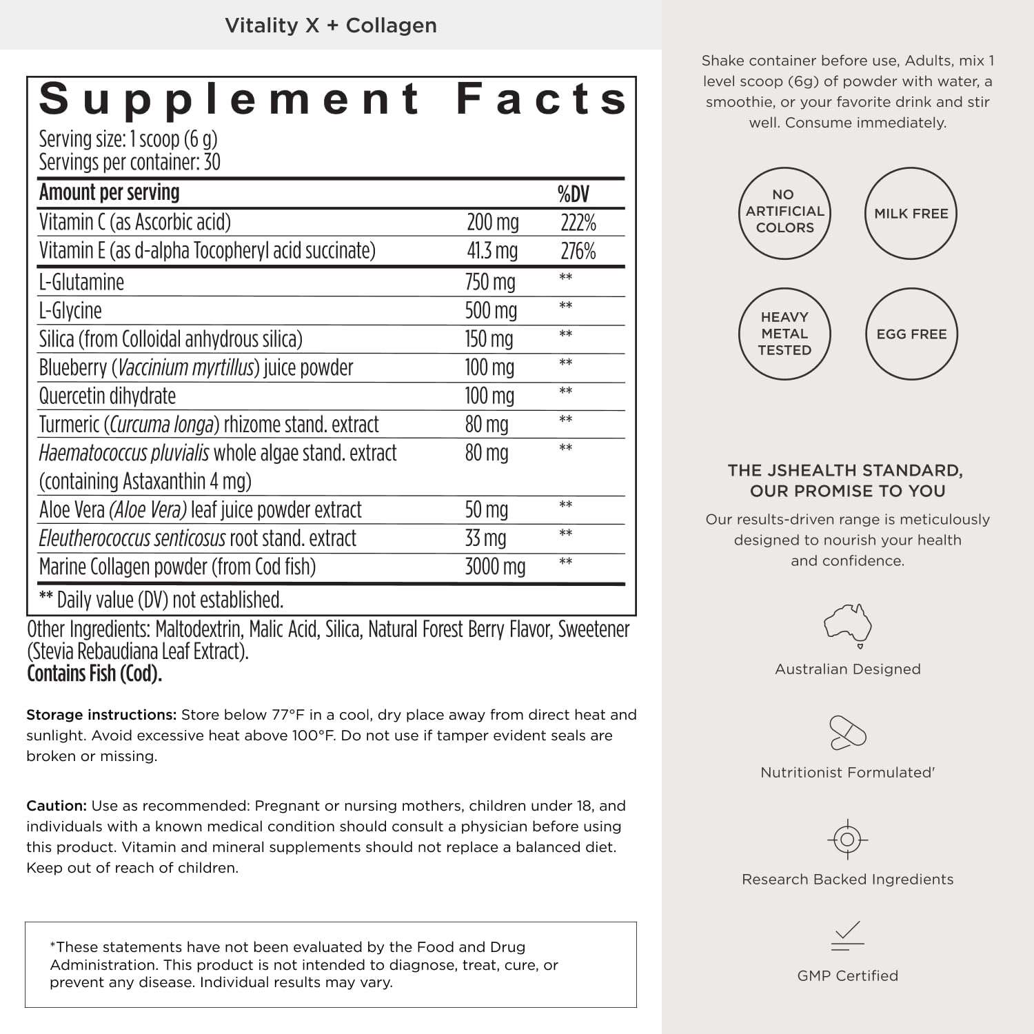 JSHealth Marine Collagen Powder for Women. 3g Hydrolyzed Collagen with Vitamin C, E, Astaxanthin. 10 Beauty Ingredients. Citrus Tropical Flavor (30 Servings)