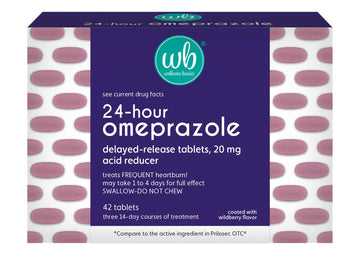 Wellness Basics Omeprazole 20mg Delayed Release | Acid Reducer | 42 Count | Tablet | Treats Frequent Heartburn (Wildberry)