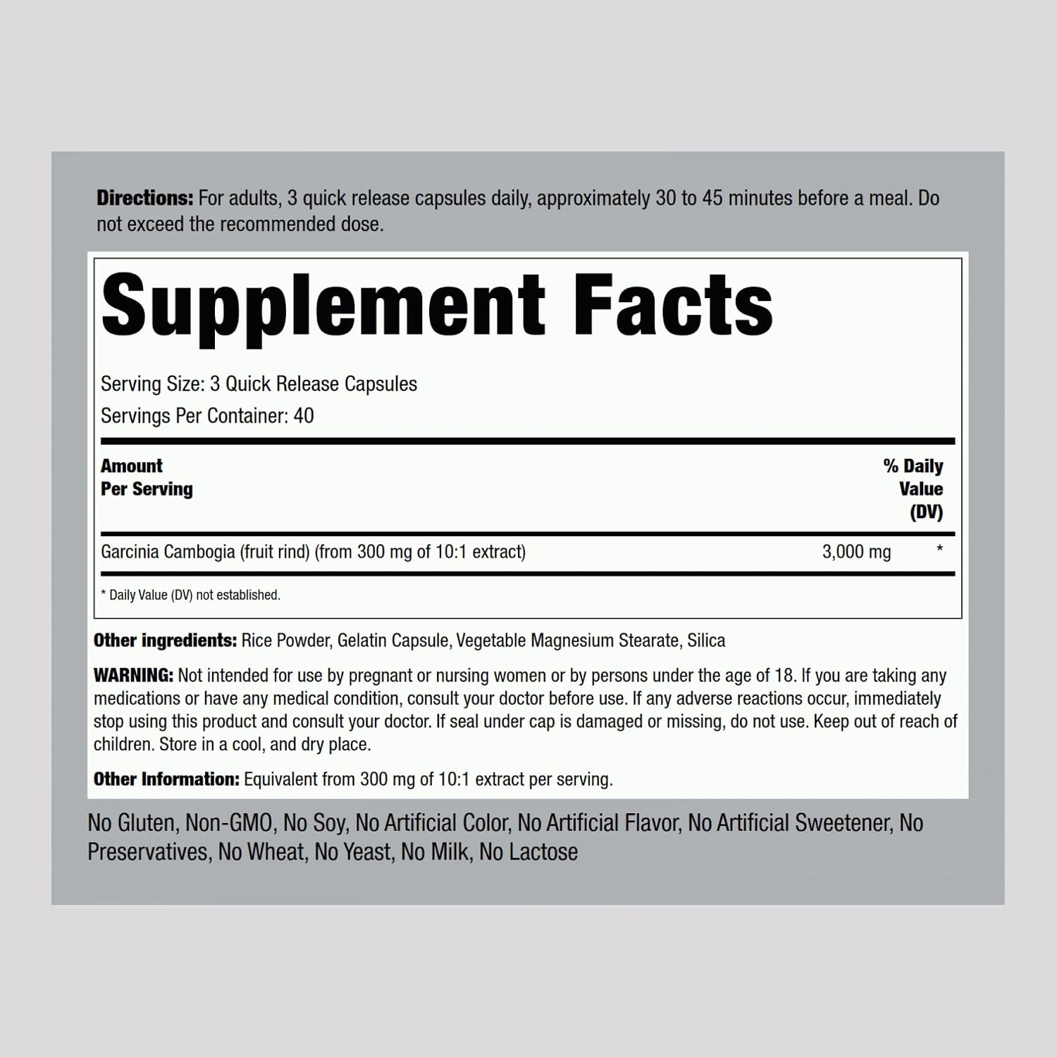 Piping Rock Garcinia Cambogia Extract Capsules | 120 Count | Concentrated Pills | Non-GMO, Gluten Free Supplement