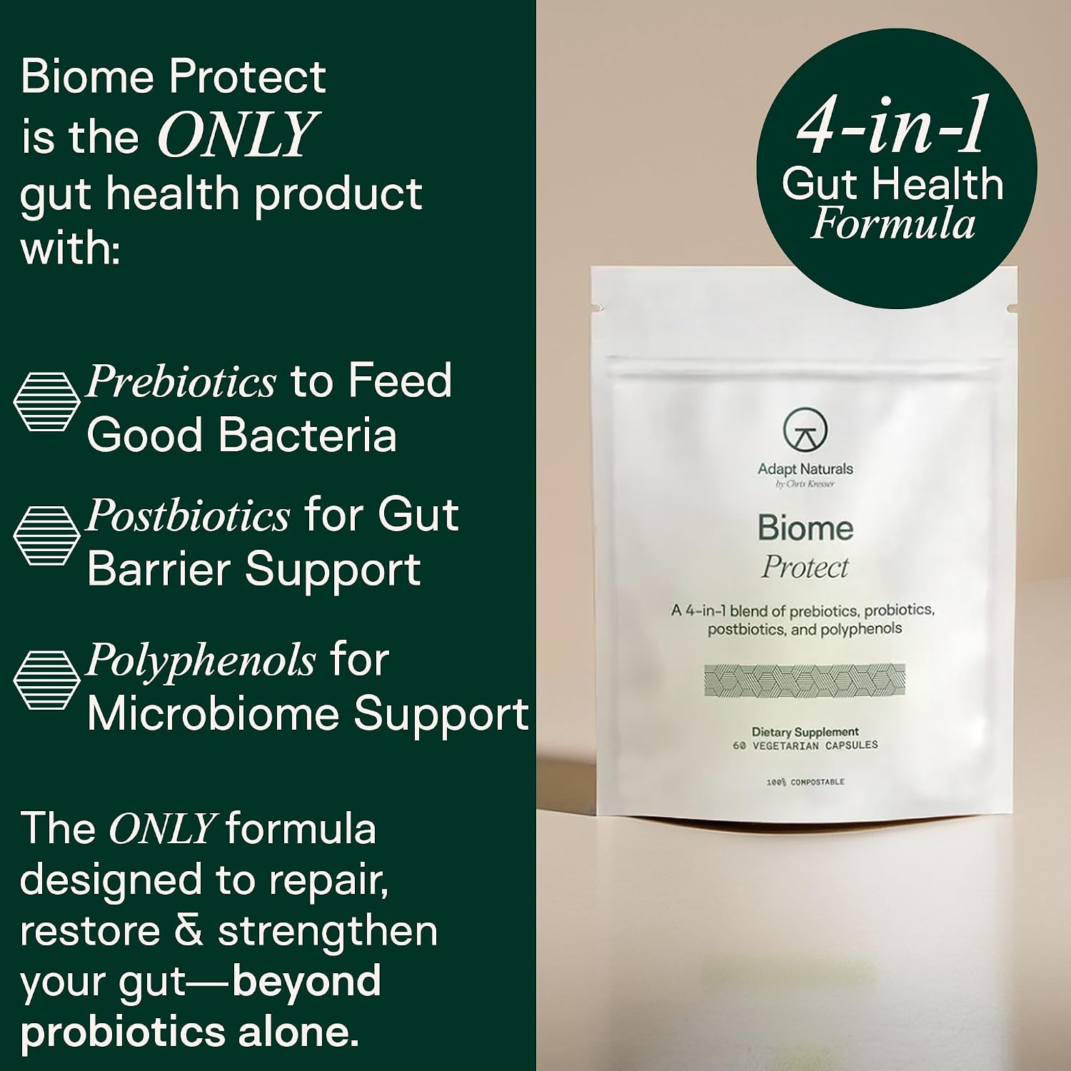 Adapt Naturals Gut & Immune Health Bundle – Biome Protect 4-in-1 Prebiotics, Probiotics, Postbiotics Supplement & Bio-Avail Multivitamin for Men & Women – 30-Day Supply