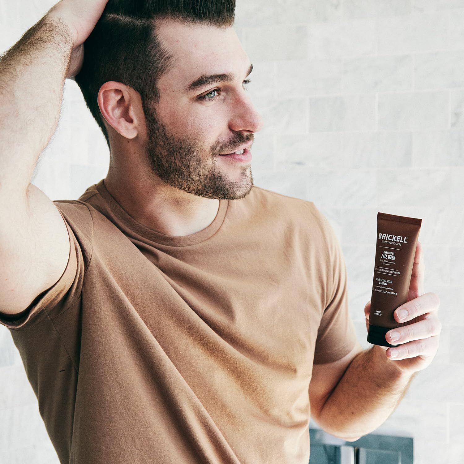 Brickell Men's Clarifying Gel Face Wash for Men, Rich Foaming Daily Facial Cleanser Formulated With Aloe, Geranium and Coconut, 8 Ounce, Scented