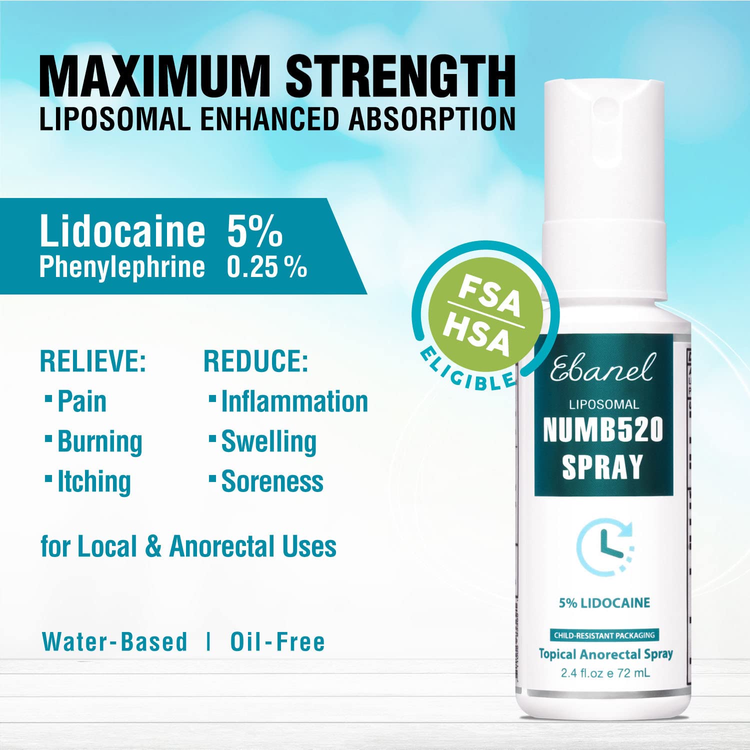 Ebanel Bundle of Lidocaine Numbing Spray, and Topical Numbing Cream 1 Oz
