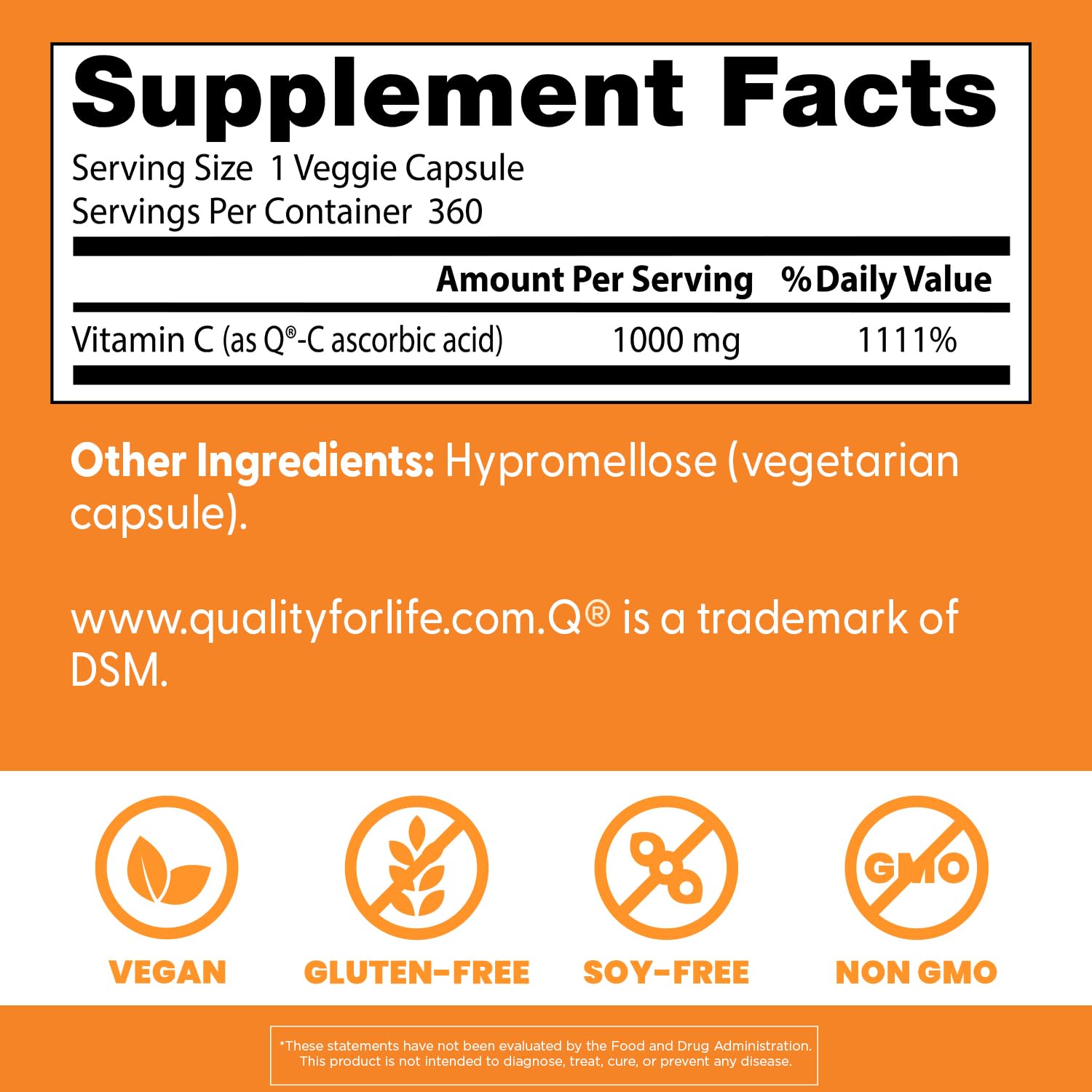 Doctor's Best Vitamin C 1000mg Supplement for Men & Women - Vegan Vitamin C Capsules as Q-C Ascorbic Acid, Immune Health Support for Adults, Non GMO, Gluten Free, Soy Free - 120 Veg Caps