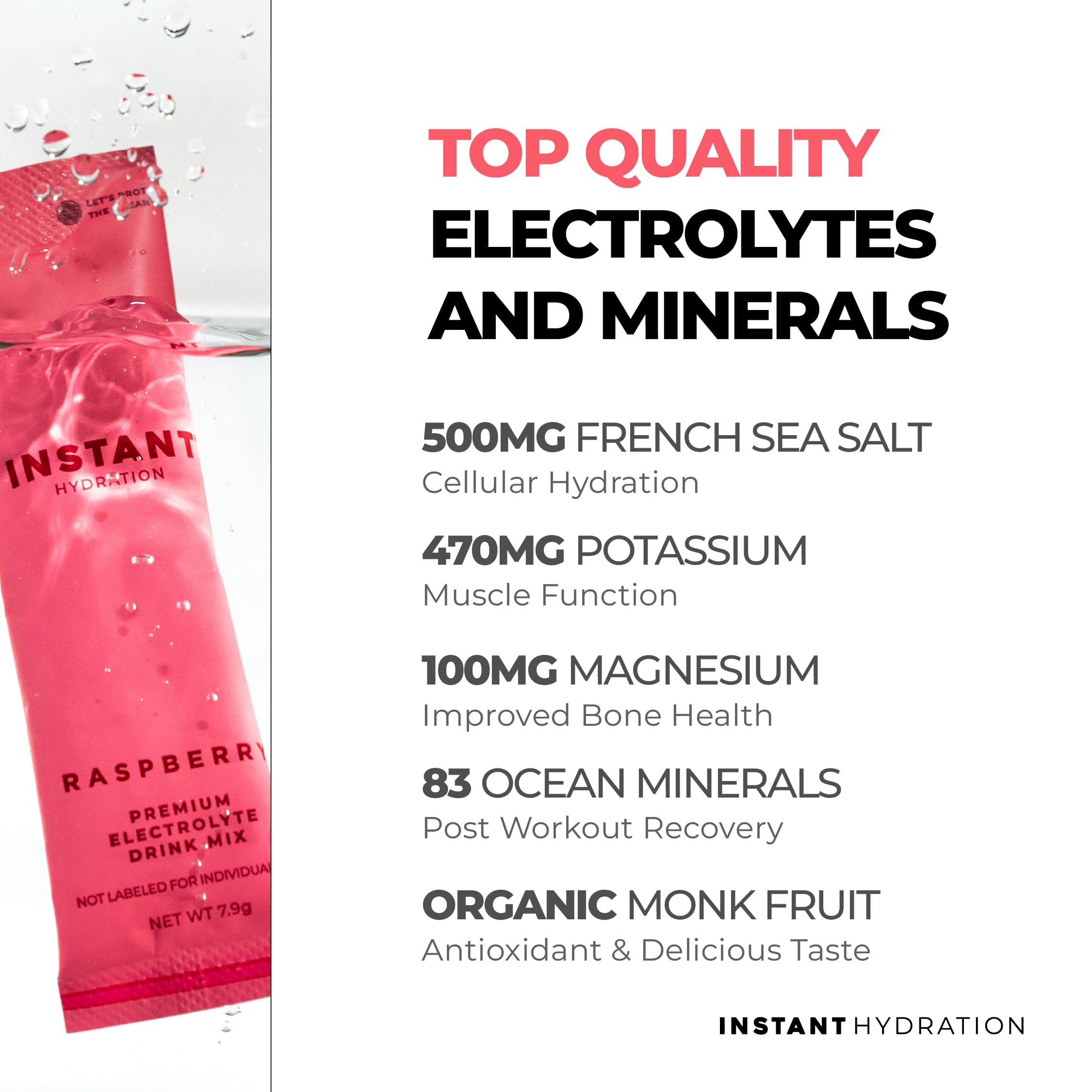 Instant Hydration Electrolytes Powder Packets - Watermelon Electrolyte Drink Mix - Zero Sugar - Keto, Vegan, Gluten-Free, Non-GMO - Boost Recovery, Brain Health, Muscle & Tissue Support- 30 Sticks