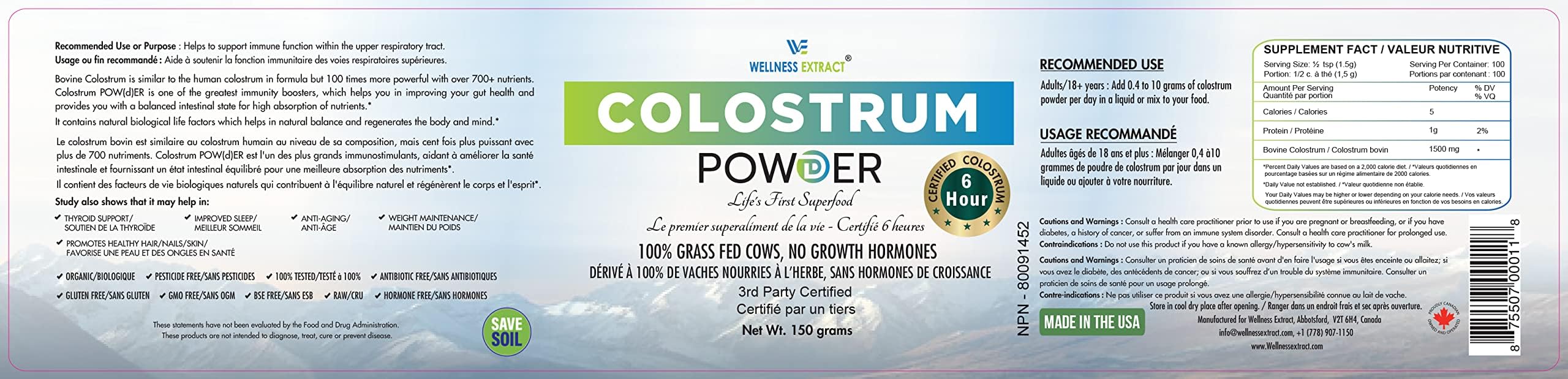 WELLNESS EXTRACT Bovine Colostrum Powder Rich in Protein & Lactoferrin- The True Certified Supplement for Immune Support, Gut Health, Muscle Growth - 150g WELLNESS EXTRACTBuy Supplements Australia