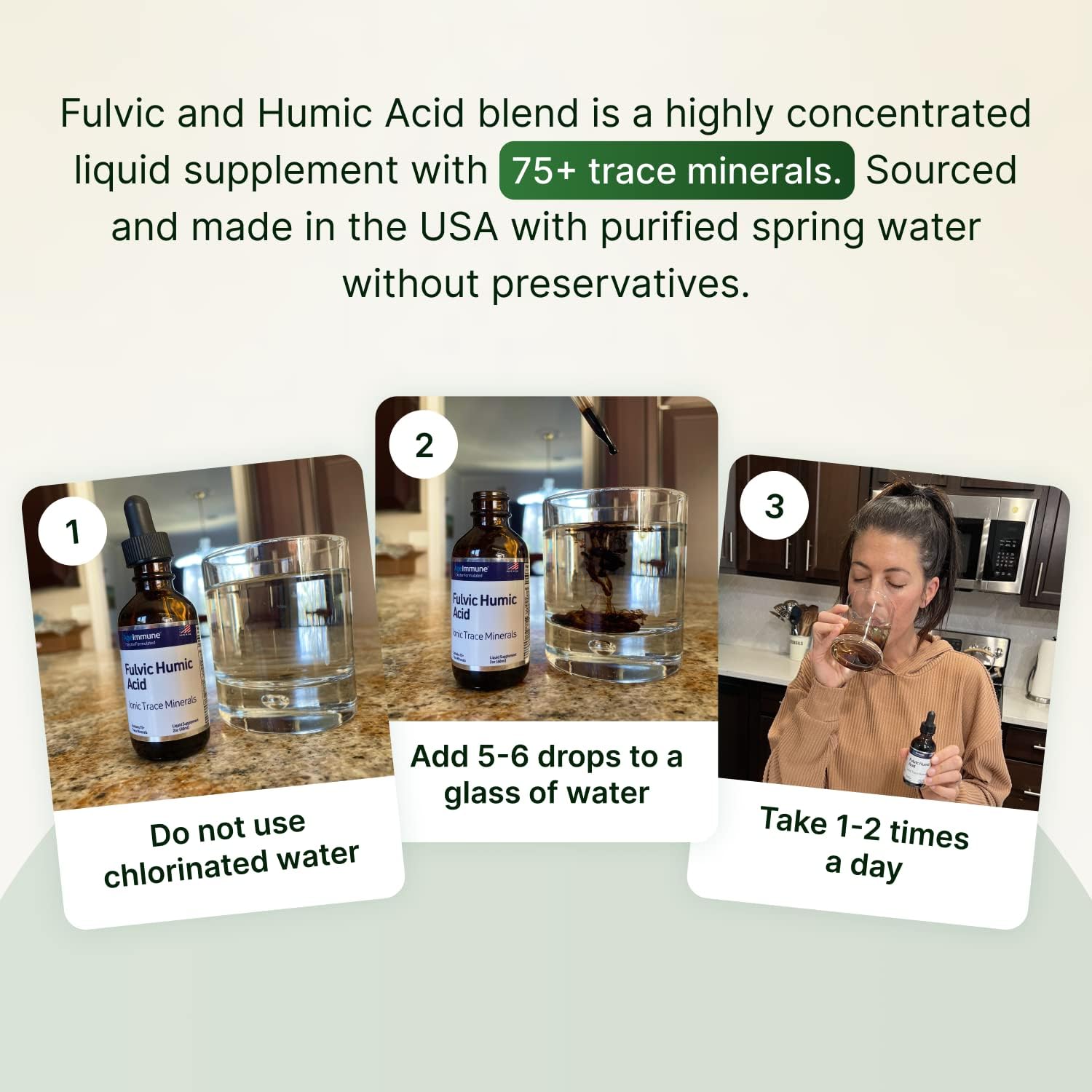 Fulvic Humic Acid 75 + Ionic Trace Minerals - Plant Derived in USA - Fulvic Acid Minerals Liquid Concentrate for Energy, Gut Health and Hydration- 500 mg of Fulvic Humic Acid per Serving - 2 oz.