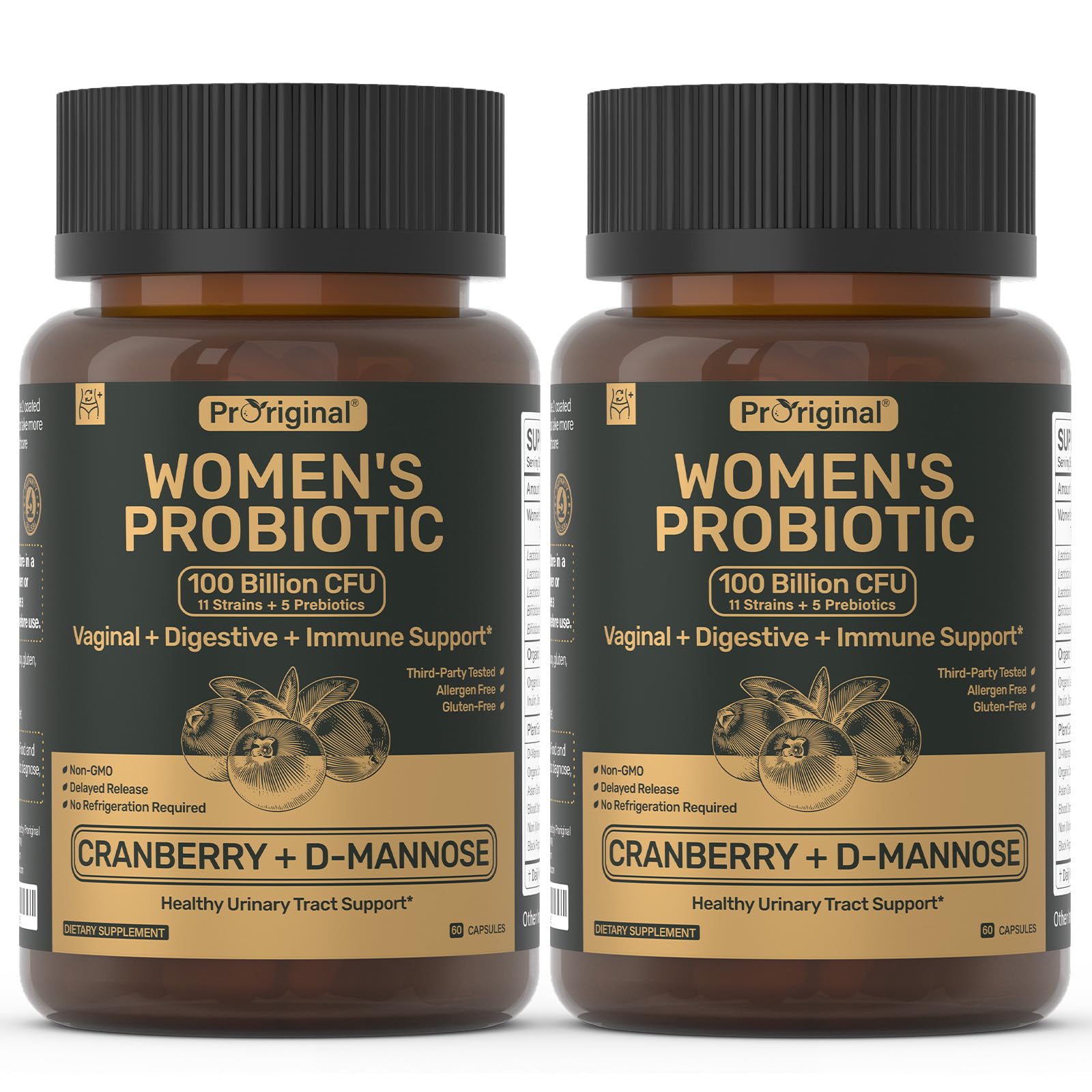 Probiotics for Women - 100 Billion CFU, 11 Strains - 60 Caps | Prebiotics, Cranberry Extract, D-Mannose - Women’s Probiotic for Digestive, Vaginal, Urinary Health & pH Balance - Non-GMO