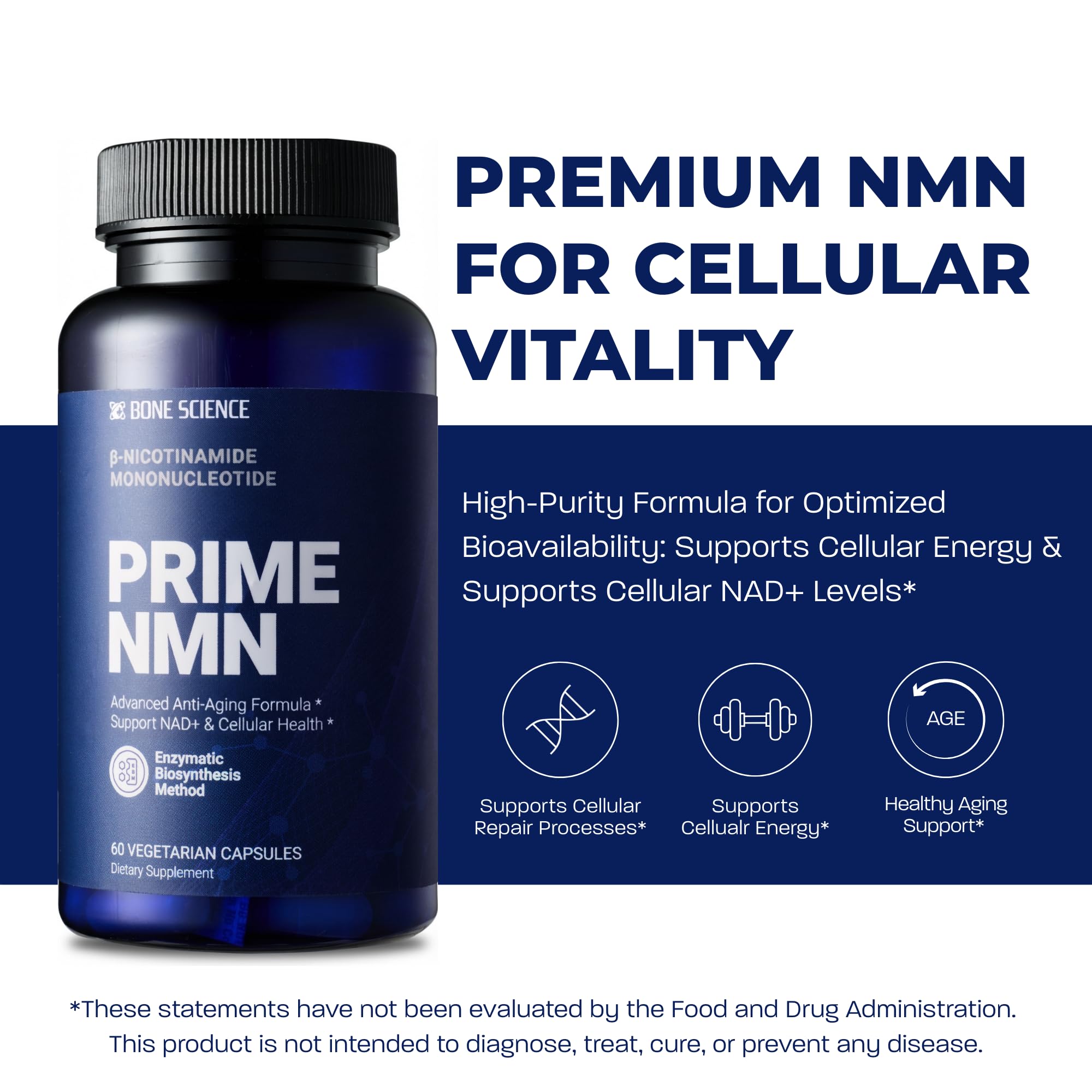 BONE SCIENCE Uthever NMN & Pterostilbene 6-in-1 Complex with Resveratrol, Glutathione & BioPerine - High Purity Stabilized NAD+ Precursor for Healthy Aging & Cellular Energy - 72 Vegetarian Capsules