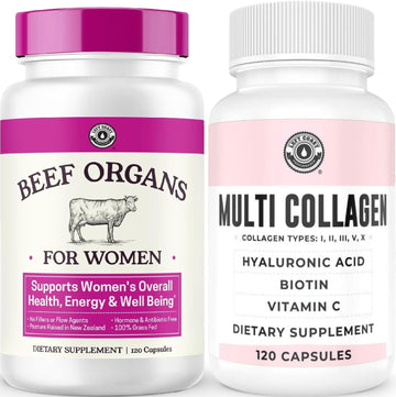 Left Coast Performance Hydrolyzed Multi Collagen Peptides Capsules & Beef Organ Supplement for Women - Bovine Wellness Bundle for Women's Gut Health Energy Hormone Balance and Immune Support