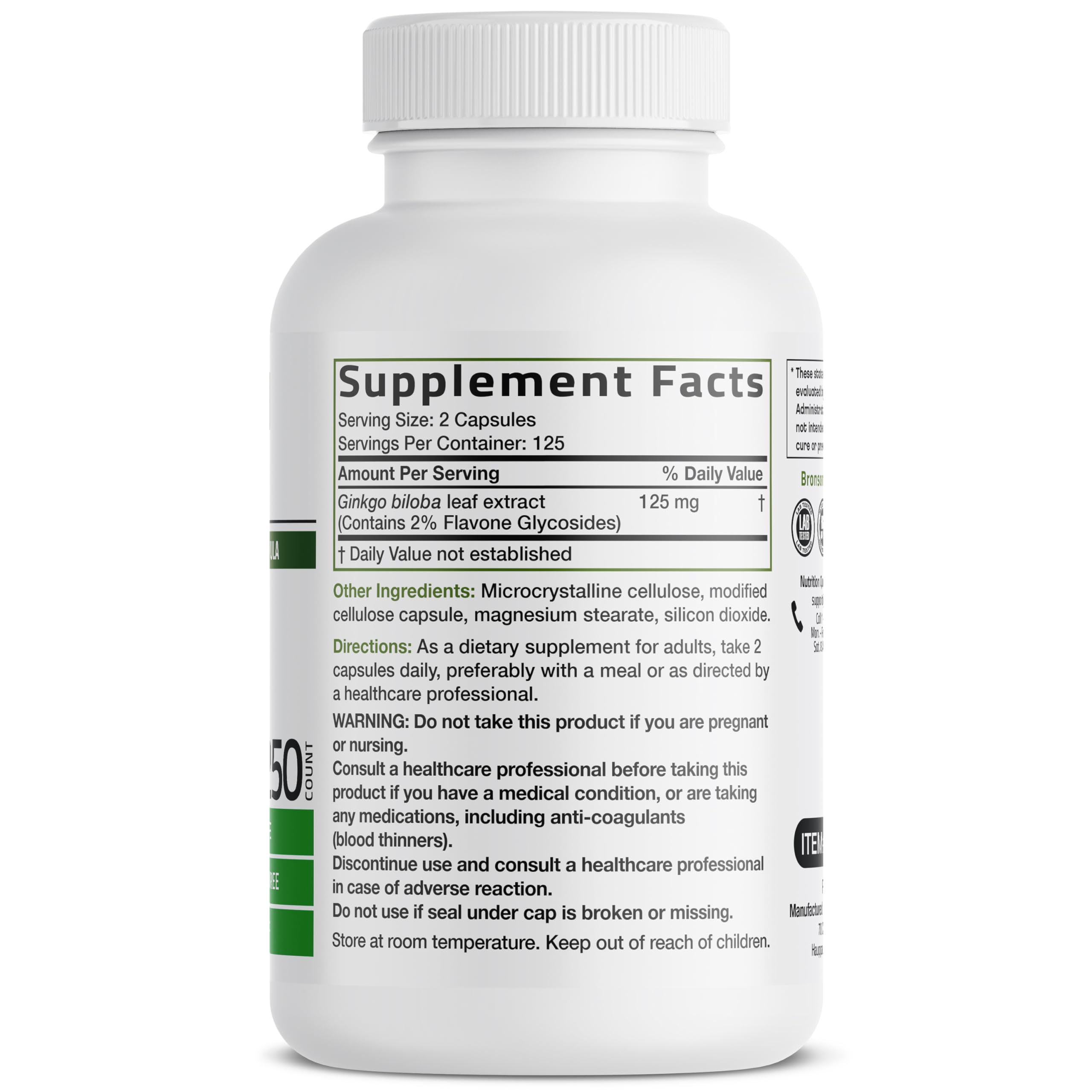 Bronson Ginkgo Biloba Extra Strength Brain & Memory Support 120 Capsules | Vegetarian, Non-GMO, Gluten Free, Soy Free, Memory, Cognitive & Brain Health Support