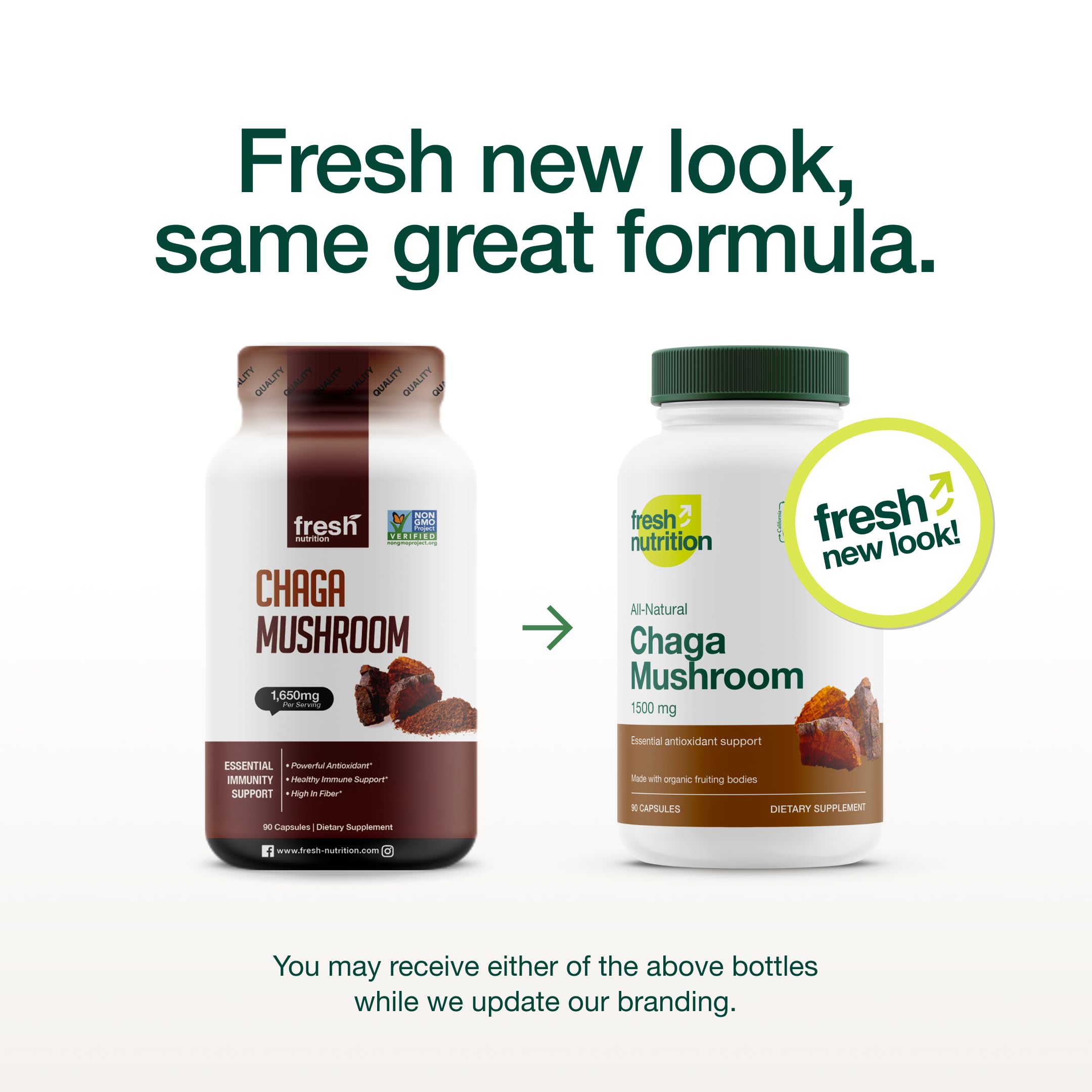 Fresh Nutrition Organic Chaga Mushrooms – Strongest DNA Verified 1500mg Per Serving – High in Fiber – Non GMO, Gluten & Soy Free, Vegan Friendly