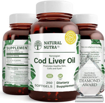 Natural Nutra Norwegian Cod Liver Oil Supplement 250 Softgels | Helps Maintain Skin & Body Density, Eye Health & Nerve Function, Promotes Dental Health, Supports Cardiovascular Health