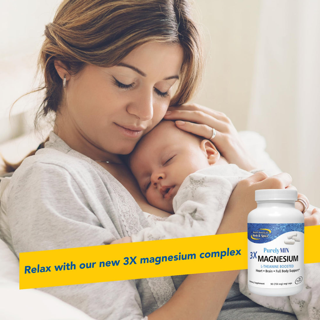 Supplement bottle labeled '3X Magnesium' by North American Herb & Spice on a white background