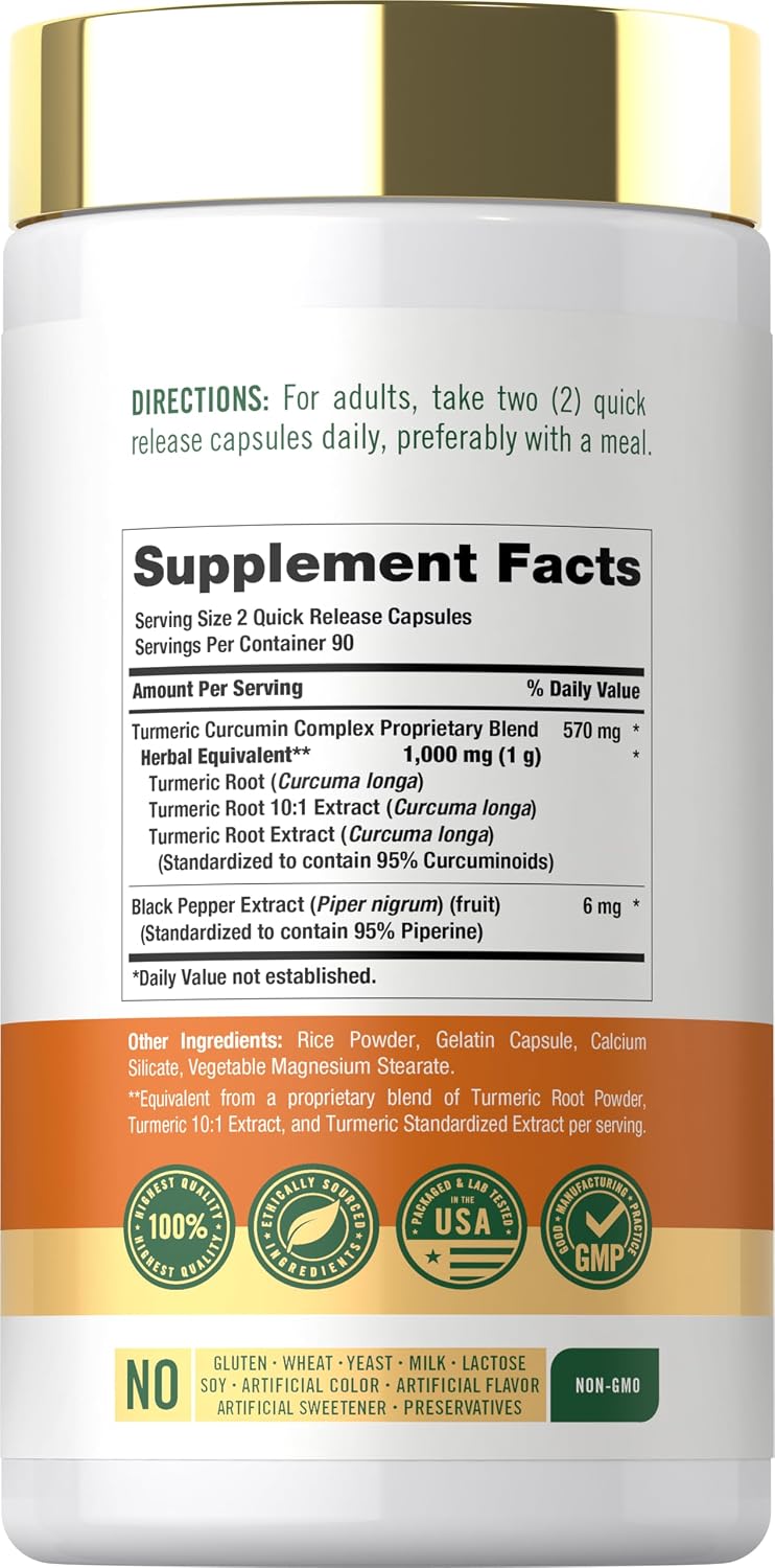 Carlyle Turmeric Curcumin with Black Pepper | 180 Capsules | Turmeric Complex Supplement | Non-GMO, Gluten Free