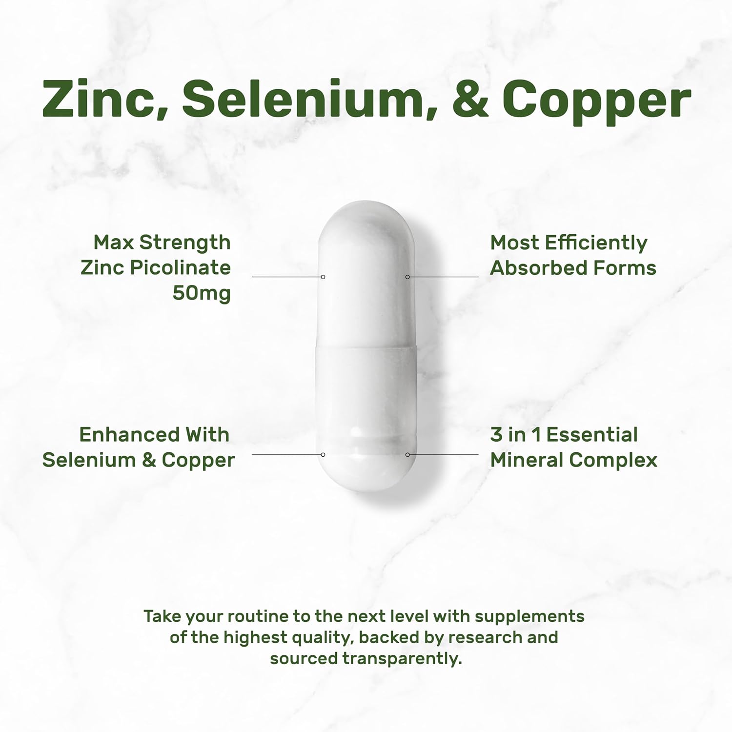 Zinc Picolinate 50mg with Copper & Selenium, 240 Capsules | 3-in-1 High Absorption Mineral Complex | Chelated Zinc Supplement for Immune Support* | 8 Month Supply