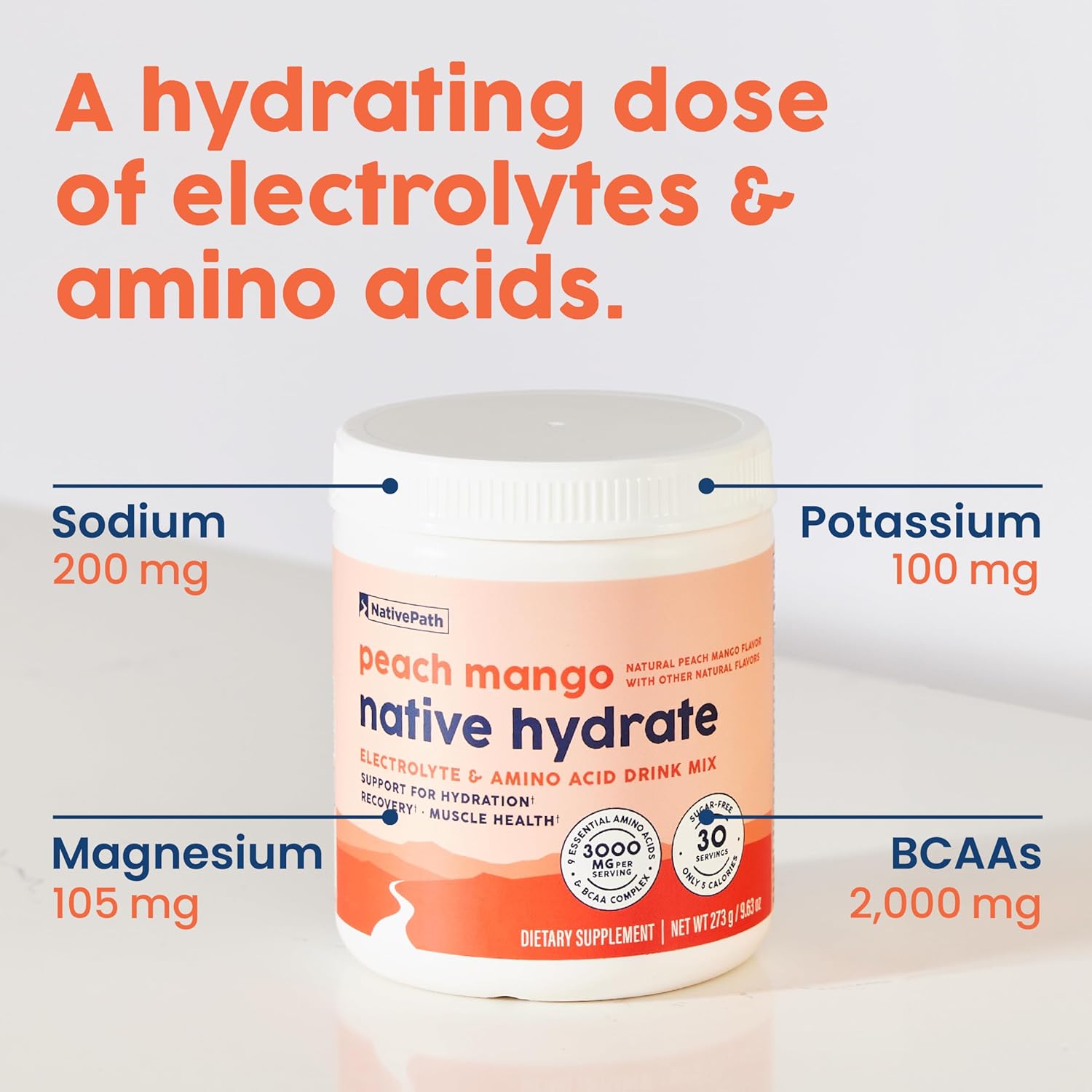 NativePath Hydrate Duo Jars - Mixed Berry & Peach Mango Electrolyte Drink Mix with BCAA for Hydration
