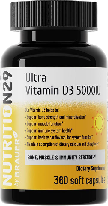 Vitamin D3 5000 IU (125 mcg),360 Day Supply Vitamin D Softgels | USP-Grade Provitas® Softgels with MCT & Olive Oil,High Potency Immune & Bone,Muscle Health Support Supplement,Non-GMO