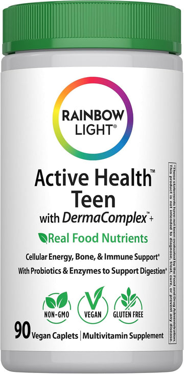 Rainbow Light Teen Multivitamin for Boys & Girls | 90 Caplets | with DermaComplex, Iron, Probiotics & Enzymes