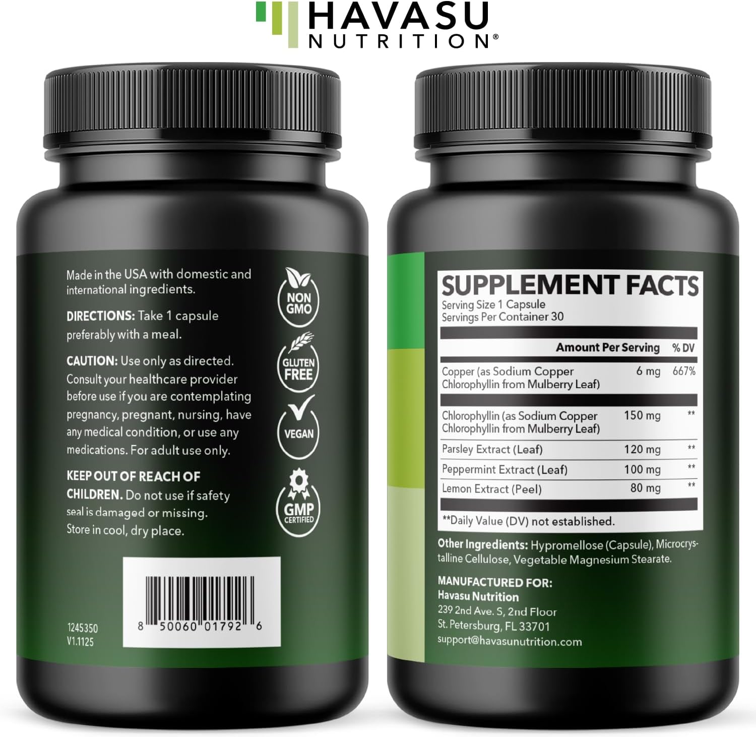 Chlorophyll Pills for Internal Cleanse & Balance, 30 Count, Internal Detox | Skin Health and Body Deodorizing Supplement with Parsley Peppermint & Lemon Extract, Vegan Non-GMO Chlorophyll Capsules