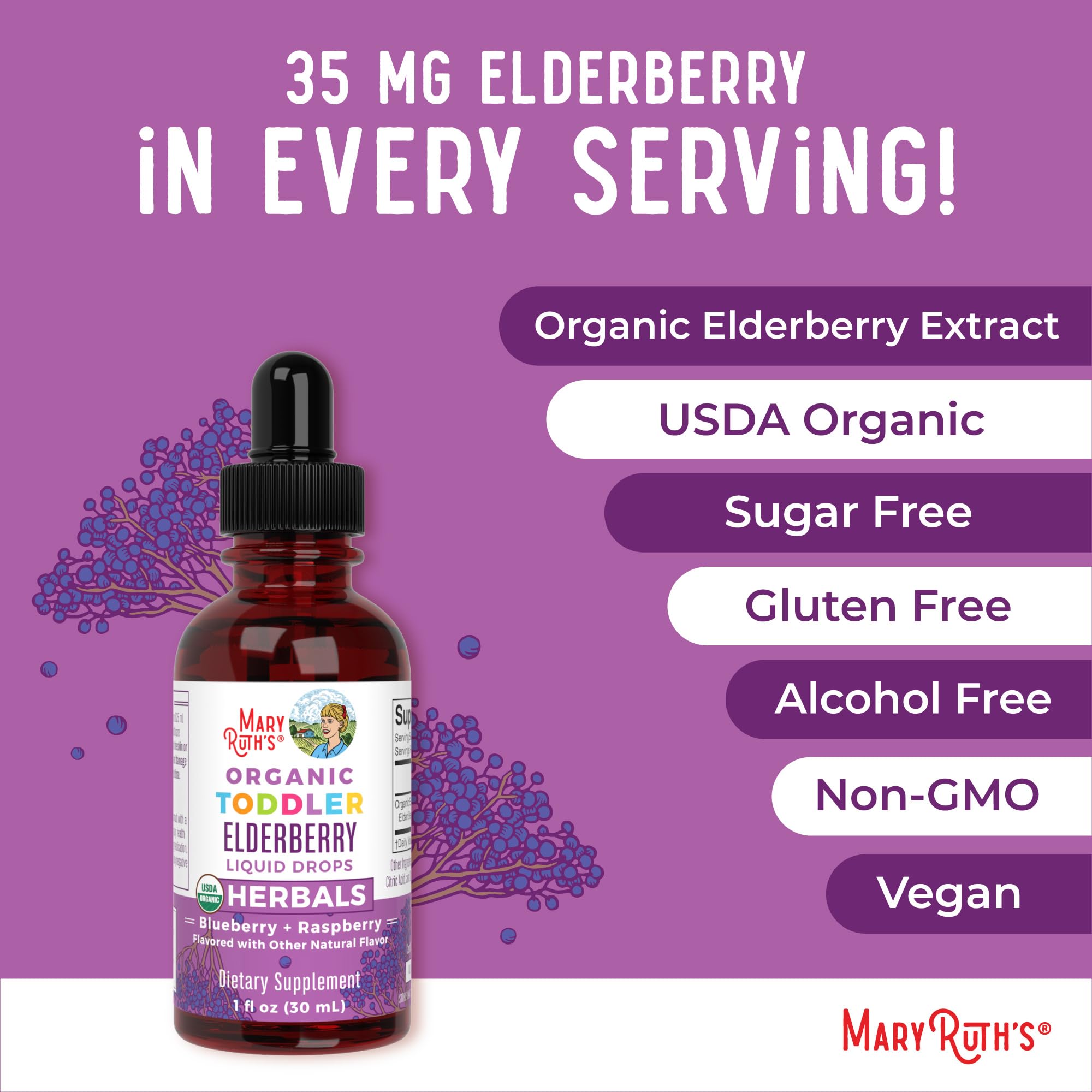 MARYRUTH'S Elderberry Liquid Drops for Adults & Kids | Immune Support | Antioxidant | 150mg Elderberry Extract | USDA Organic | CLP Purity Award | Sugar Free | Vegan | Non-GMO | Gluten Free | 1 oz