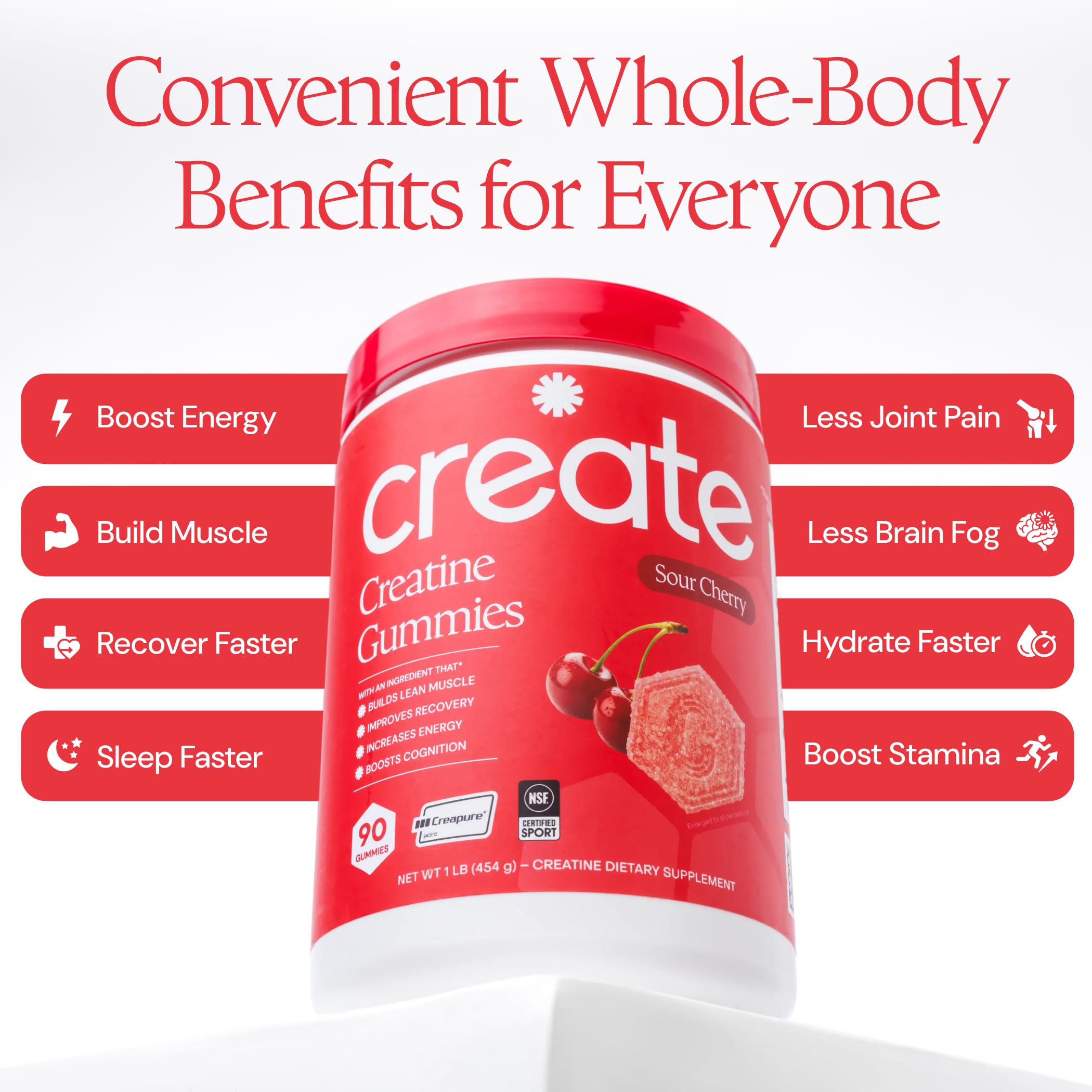 Create Creatine Monohydrate Gummies for Men & Women, Boost Focus, Strength, and Endurance, Anti-Melting Formula, Vegan, Gluten-Free, Non-GMO, 1.5g of Creatine per Gummy (Orange)