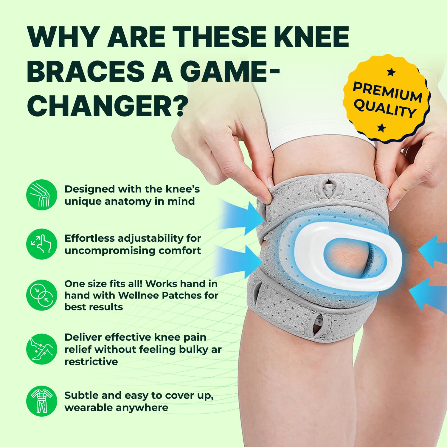 Wellnee Knee Brace with Silicone Padding - Wellknee Compression Sleeve for Men & Women - Joint Support that Massages & Boosts Circulation During Walking, Running & Exercise