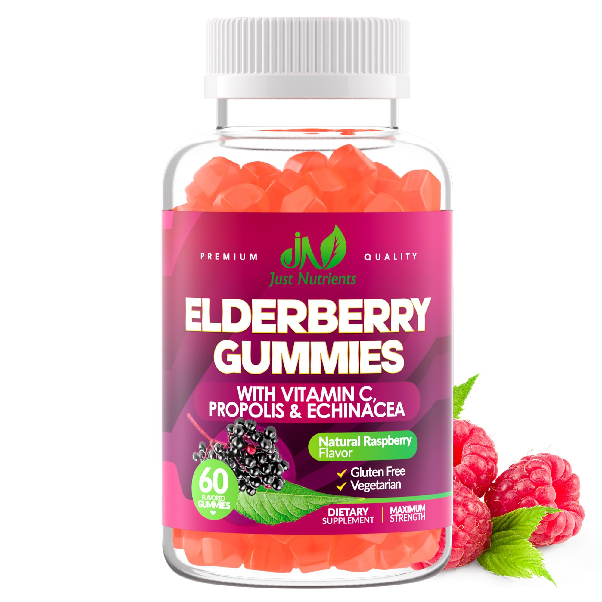 Elderberry 200mg Gummies with Vitamin C, Echinacea, Propolis (100 count) | Immune Support for Adults & Kids - Maximum Strength, Great Tasting Raspberry Flavor - Gluten-Free, Vegan