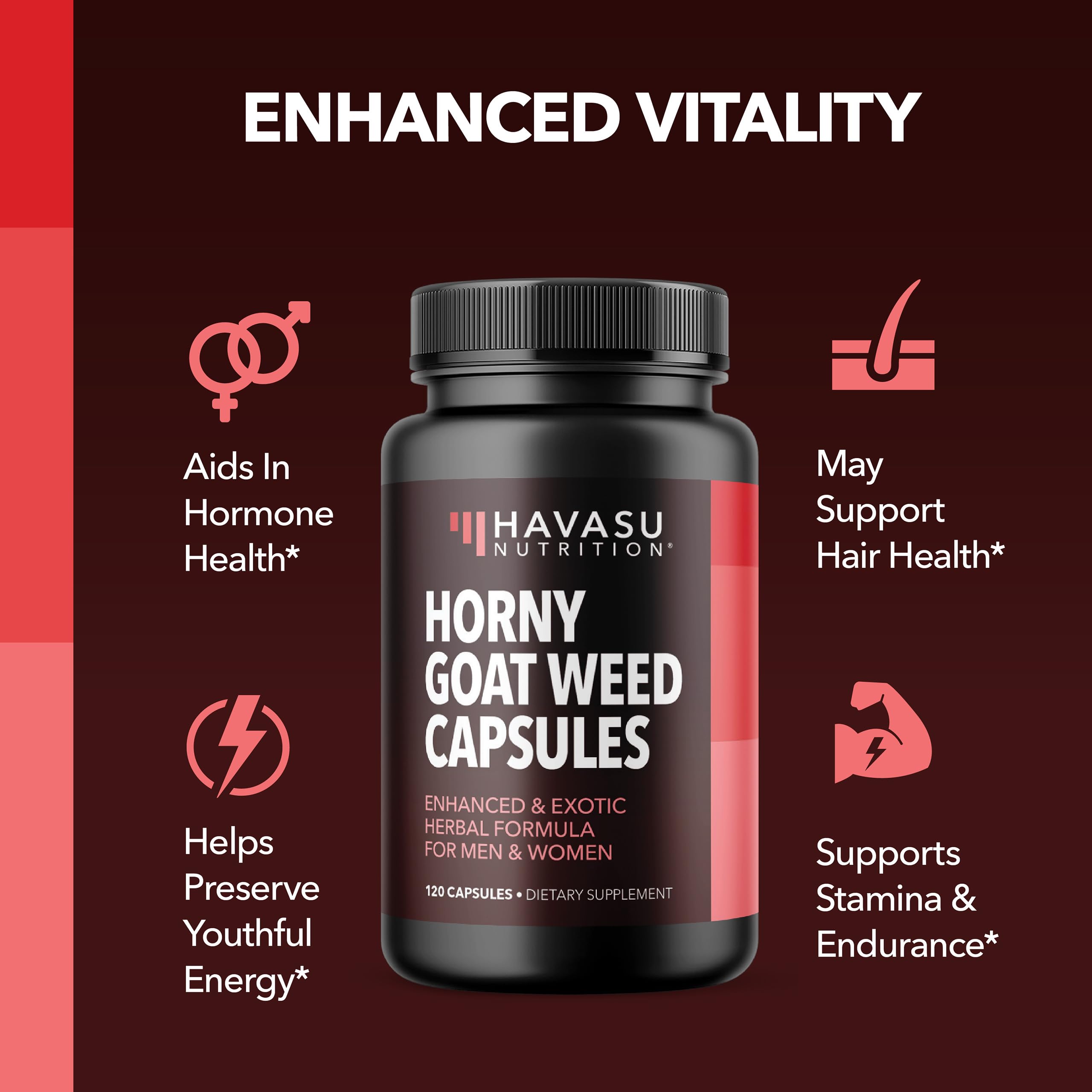Horny Goat Weed with Maca, Tongkat Ali and Saw Palmetto, 30 Servings | Vegan, Non-GMO, Gluten free Horny Goat Weed Capsules for Men & Women, Extra Strength Performance, 60 Count, 1 Month Supply