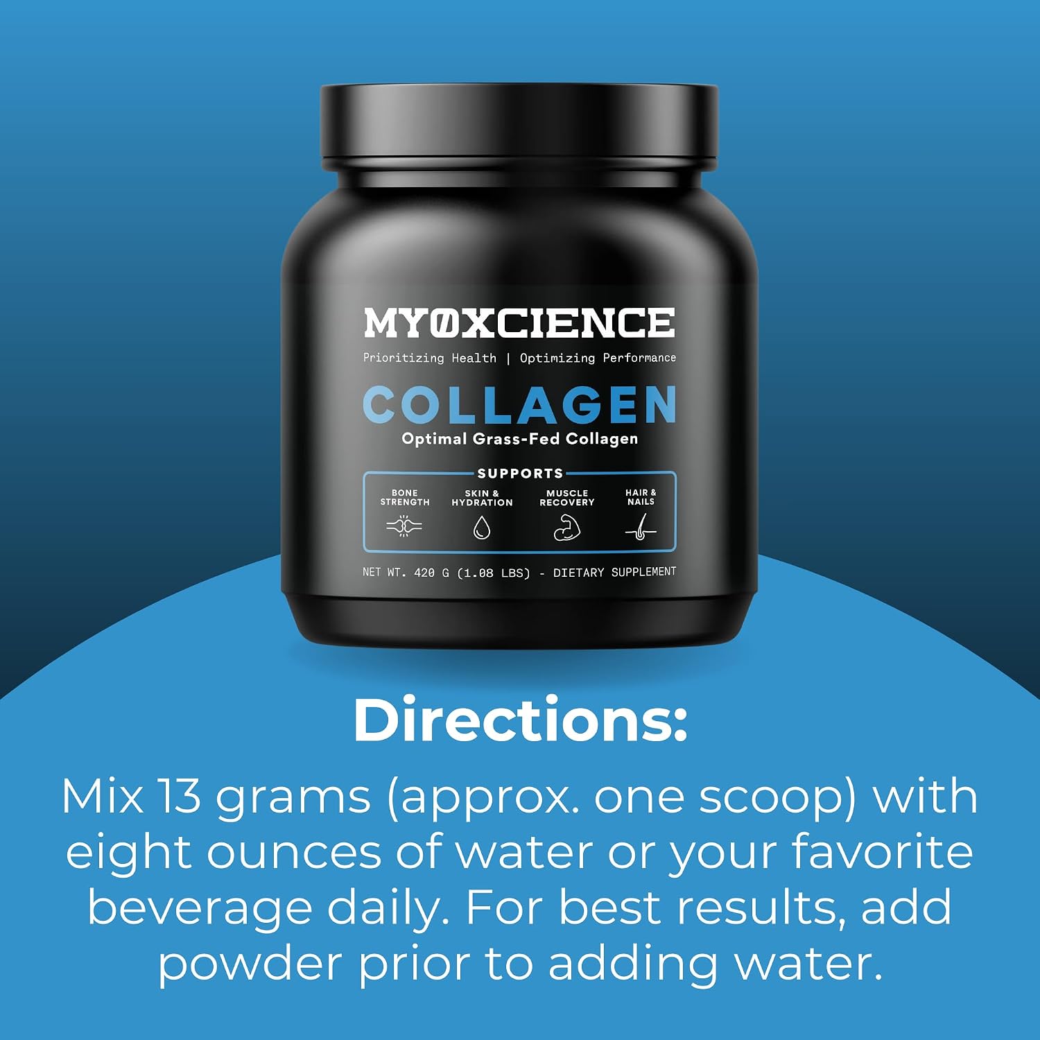 MYOXCIENCE Optimal Grass-Fed Collagen Powder | Bovine Collagen Peptides | Supports Collagen Production, Joint Health, Skin Elasticity, and More (30 Servings)