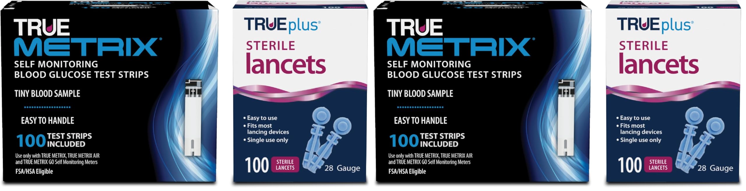 TRUE METRIX Glucose Test Strips 100 Count, TRUEplus 30G Lancets 100 Count | Blood Glucose Test Strips and Lancets, Compatible with TRUE METRIX Family of Self Monitoring Blood Glucose Meters
