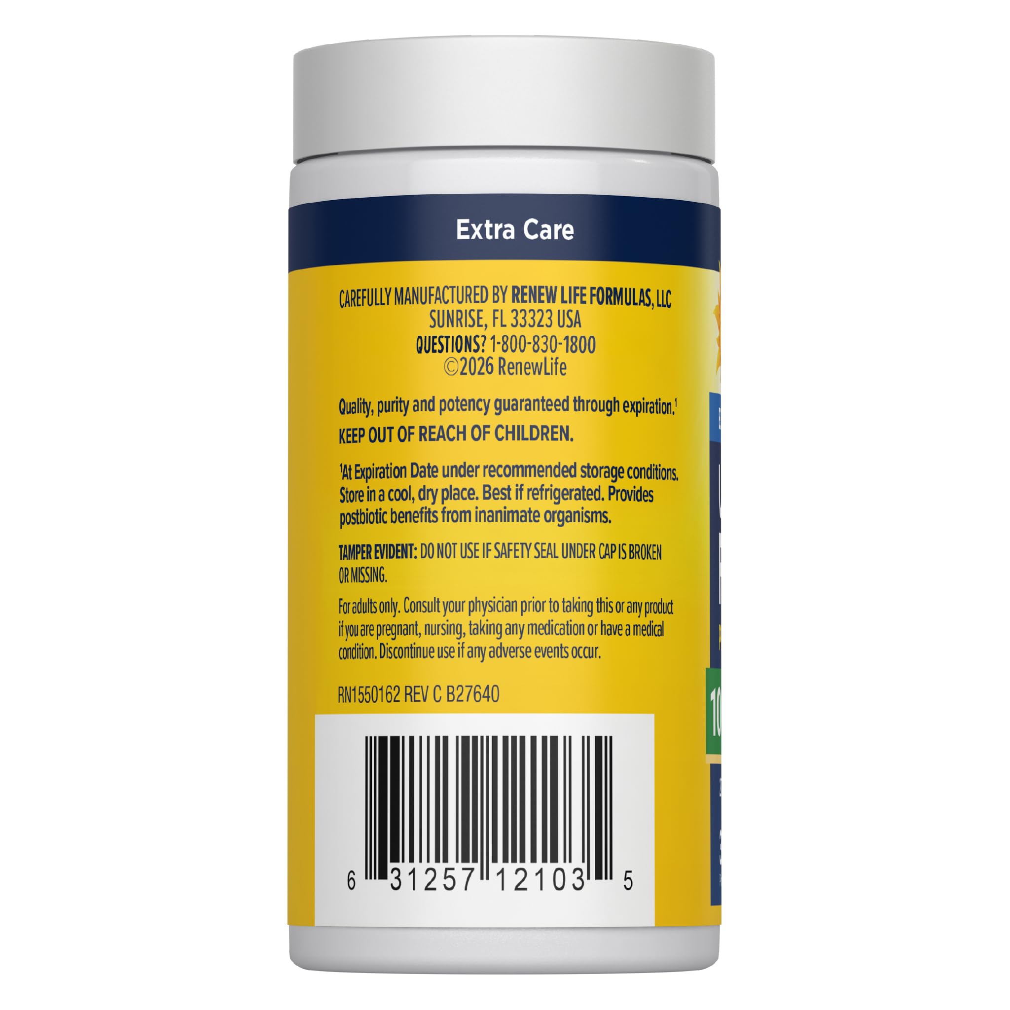 Renew Life Extra Care Digestive Probiotic 50 Billion CFU | 90 Vegetarian Capsules | Supports Digestive, Immune & Respiratory Health | Dairy, Soy and Gluten Free Supplement
