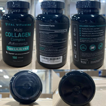 Vital Vitamins Multi Collagen for Women & Men - Type I, II, III, V, X - Grass Fed, Non-GMO - 150 Capsules