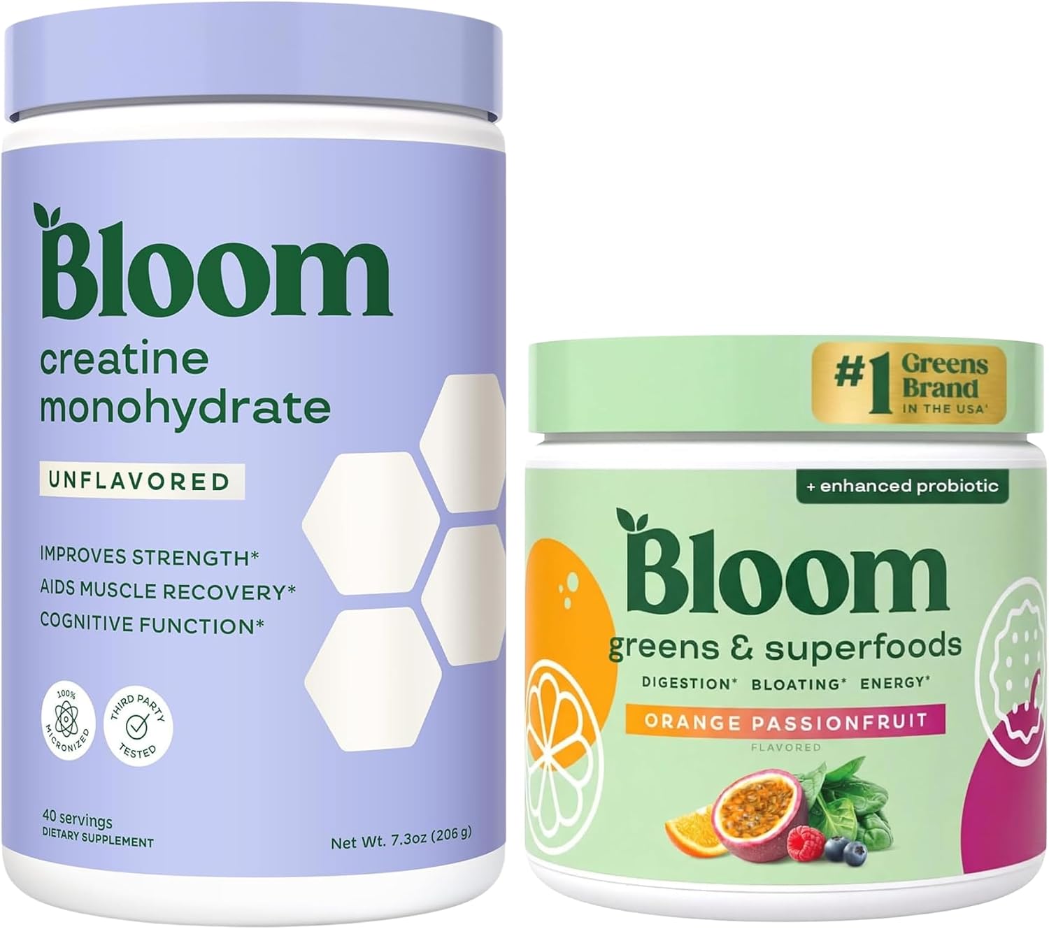 Bloom Orange Passionfruit Greens and Unflavored Creatine Bundle