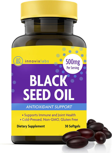 InnovixLabs Black Seed Oil Softgels, 500mg | Antioxidant Support for Immune & Joint Health | Cold Pressed Nigella Sativa Black Cumin Seed Oil | Enteric Coated for Reduced Burps | 30 Softgels