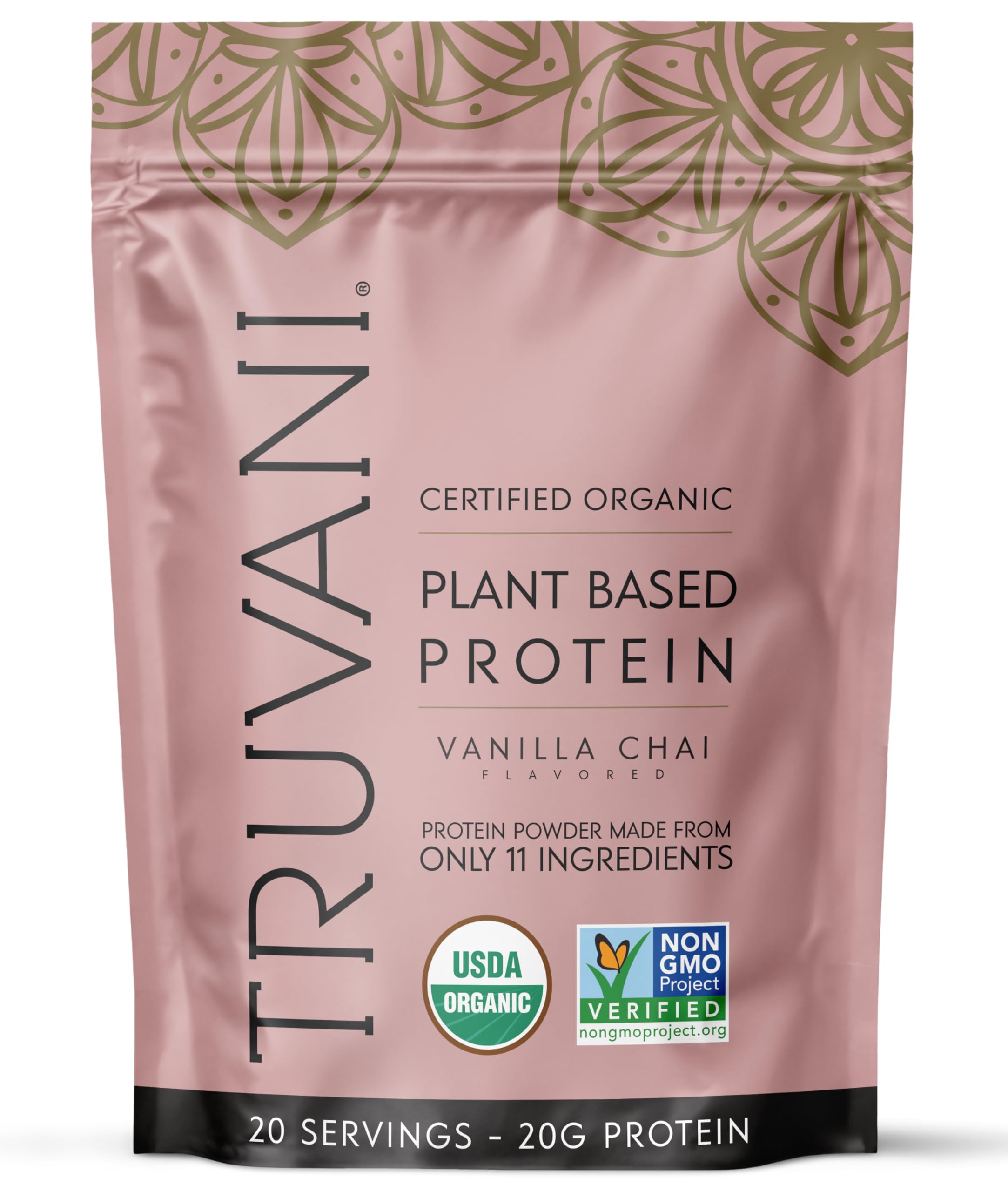 Truvani Organic Plant Based Protein Powder | Vanilla | 18 Servings | Vegan | 20g Pea Protein | Keto | Gluten & Dairy Free | Low Carb | No Added Sugar