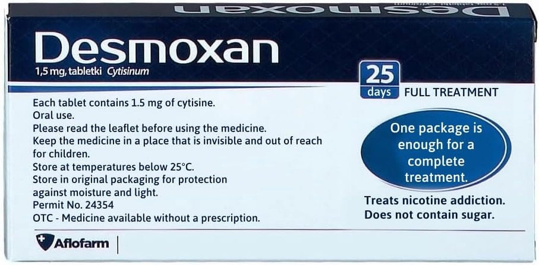Box of Desmoxan 1.5 mg Cytisine Tablets on a white background