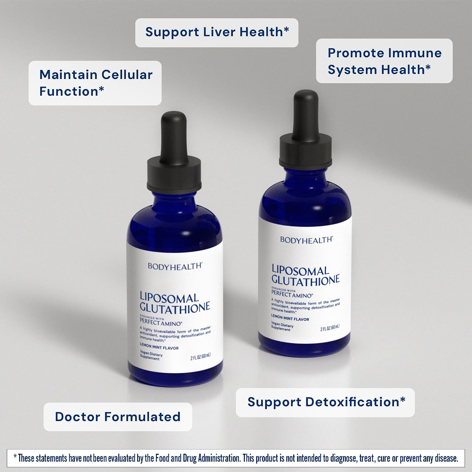 BodyHealth Liposomal L-Glutathione 100 mg – Lemon Mint Flavor | Supports Detox, Liver & Immune Health | Vegan, Non-GMO, Gluten-Free - 2 FL OZ (60 mL)