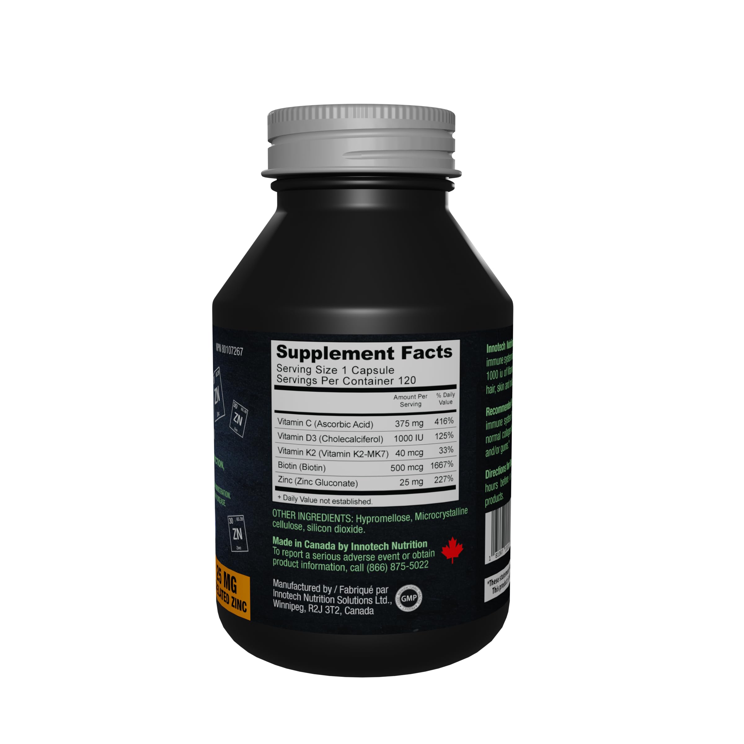 Innotech Nutrition Zinc Plus Immune Hair Skin & Nails Support Chelated Zinc Vitamin D3 & Biotin 120 Vegan Capsules Innotech Nutrition Solutions buy supplements Au