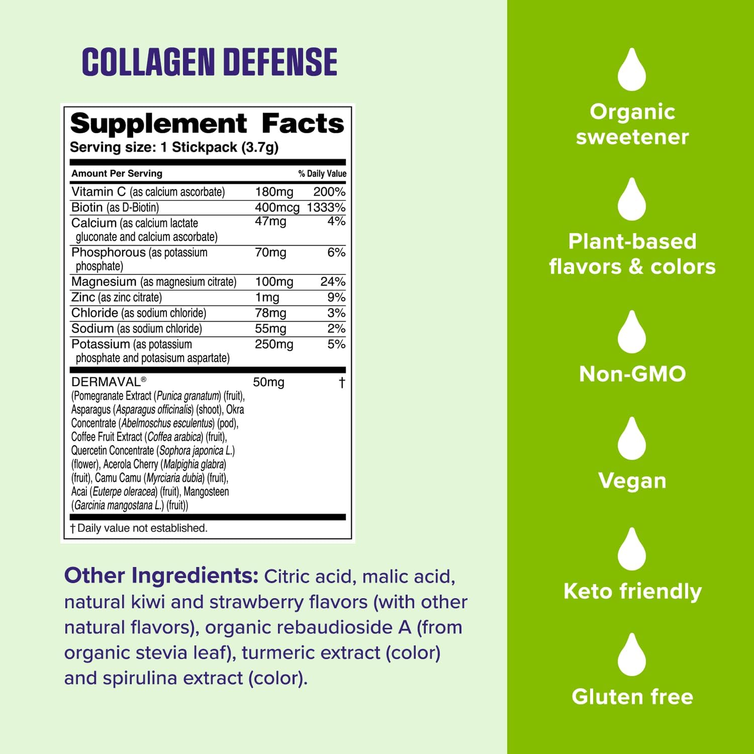 Ultima Replenisher Collagen Defense, Kiwi Strawberry, 13 Stickpacks | Daily Zero Sugar Supplement & Electrolyte Powder Hydration Packets with 6 Key Electrolytes, Dermaval & Biotin for Skin Health