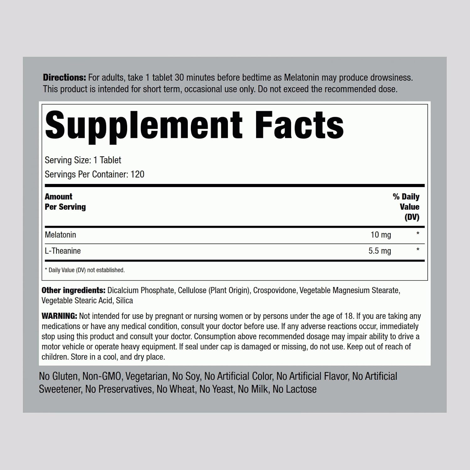Piping Rock Melatonin 10mg | 120 Tablets | with L-Theanine | Adult Sleep Supplement | Extra Strength Formula | Vegetarian, Non-GMO, Gluten Free