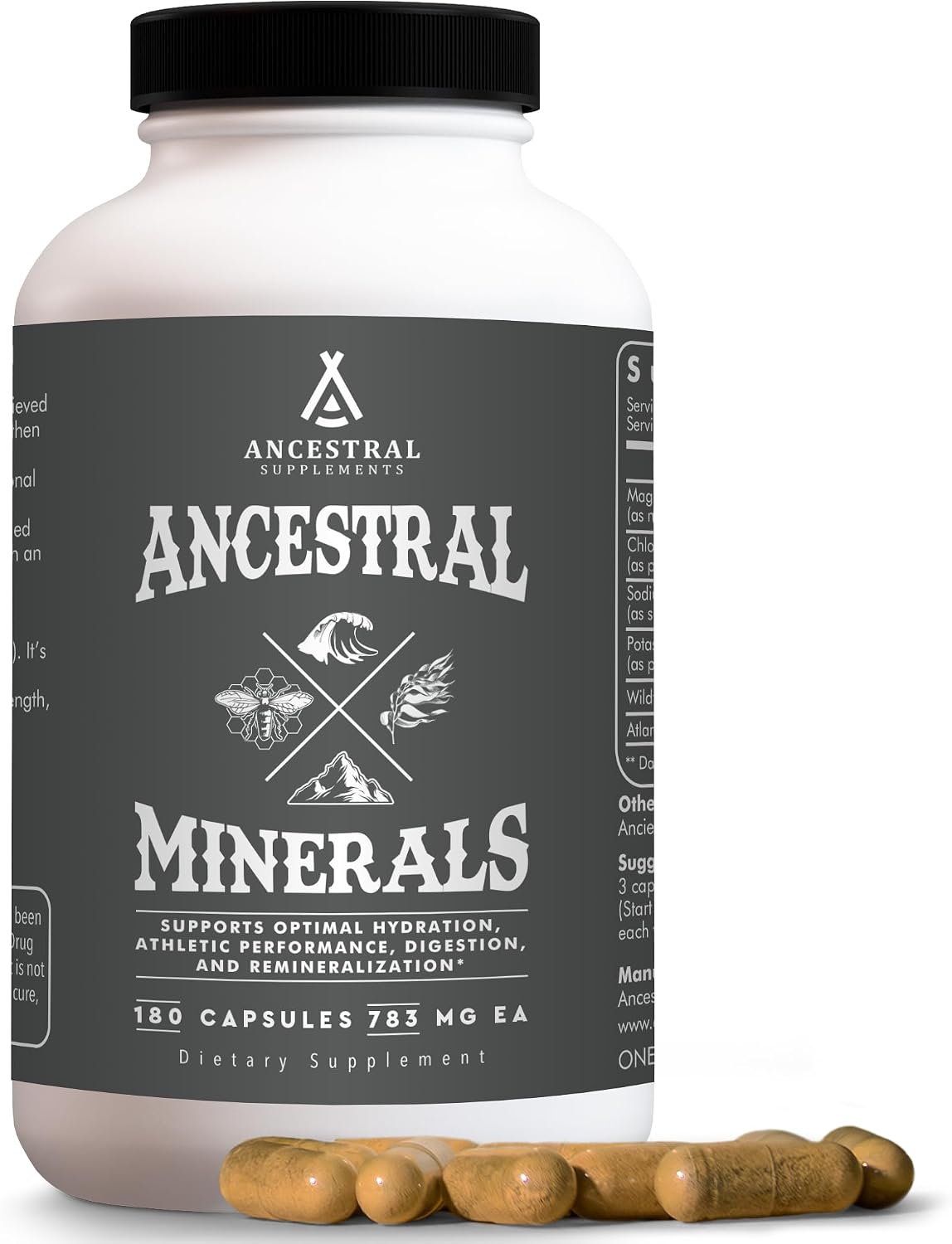 Ancestral Supplements Minerals & Electrolytes Capsules, 180 Ct | A trace mineral supplement with magnesium, potassium & sodium supports hydration, immune health and performance.