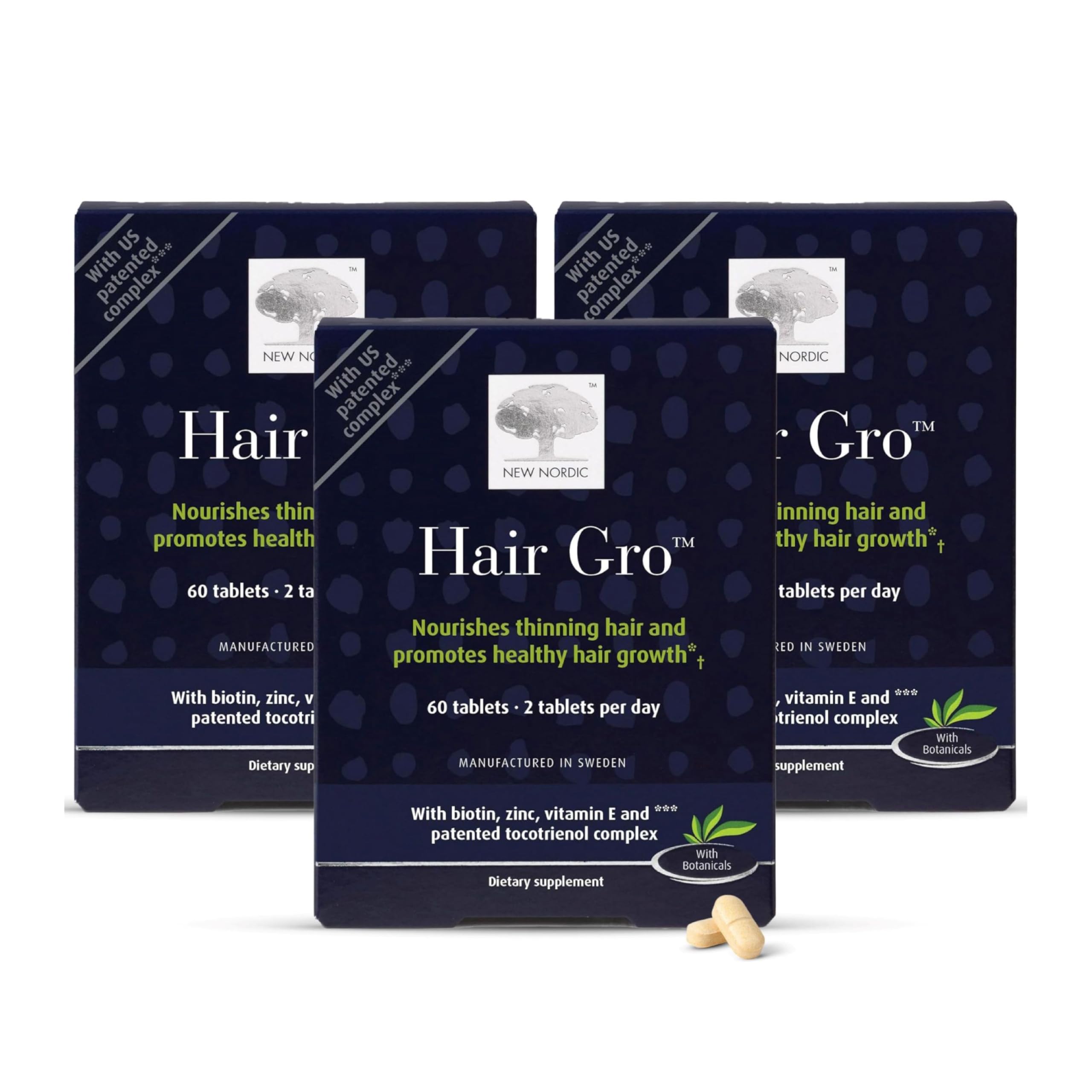 NEW NORDIC Hair GRO, Hair Growth Supplement, Biotin & Palm Fruit Extract Tocotrienols for Natural Regrowth, 60 Count (Pack of 3) NEW NORDICBuy Supplements Australia